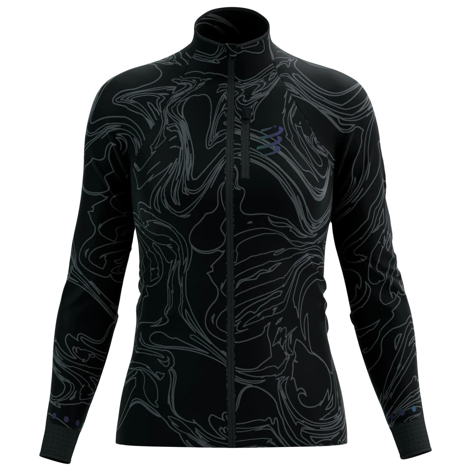 Дамско яке за бягане Compressport Women's Hurricane Windproof Jacket Aurora Running jacket - Black / Aurora Camo Print
