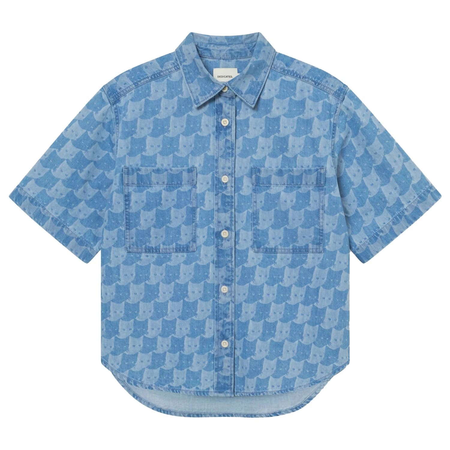 Дамска блуза DEDICATED Women's Shirt Stensvik Denim Blouse - Denim Pepita Cats Light Blue