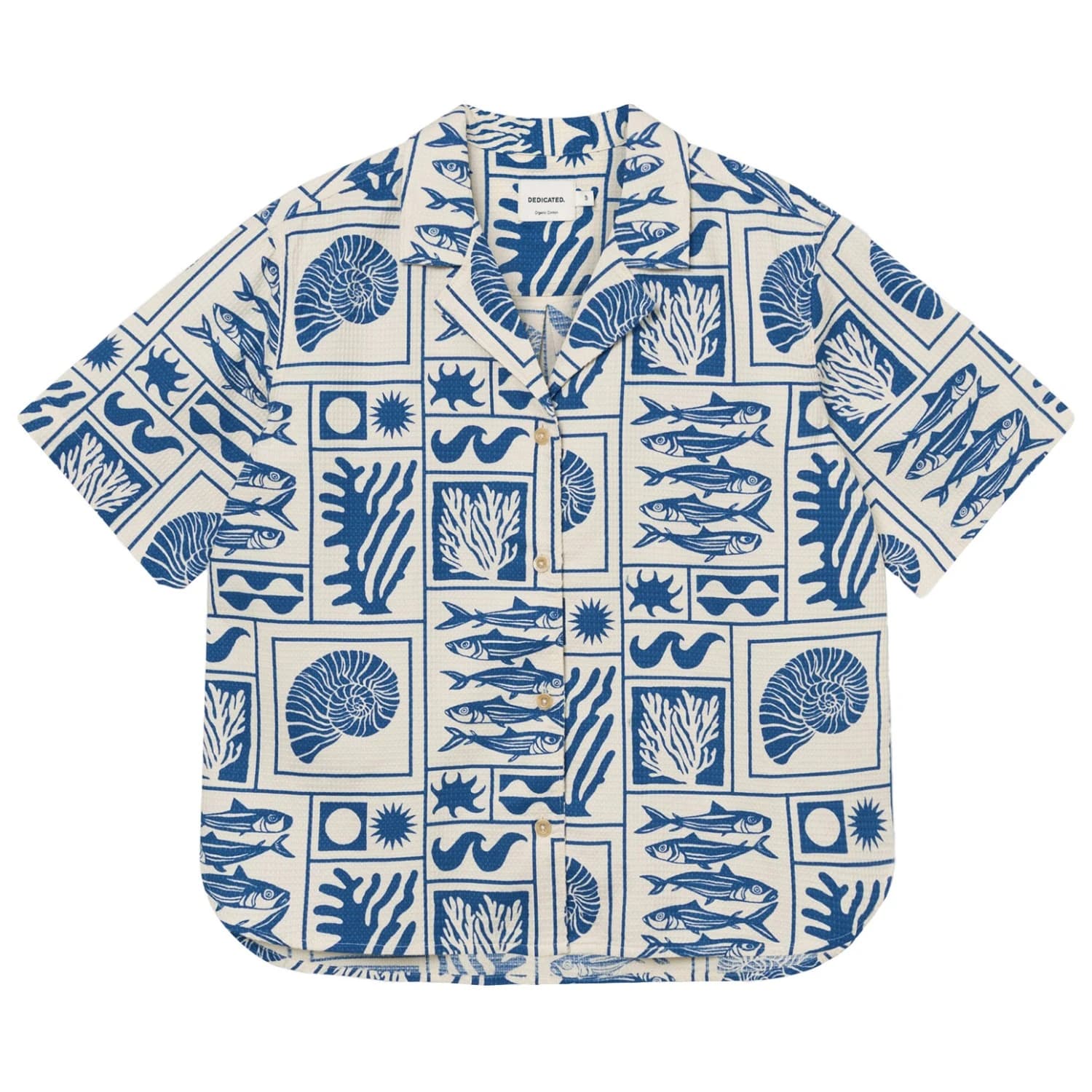 Дамска блуза DEDICATED Women's Shirt Torup Blouse - Ocean Squares Oat White