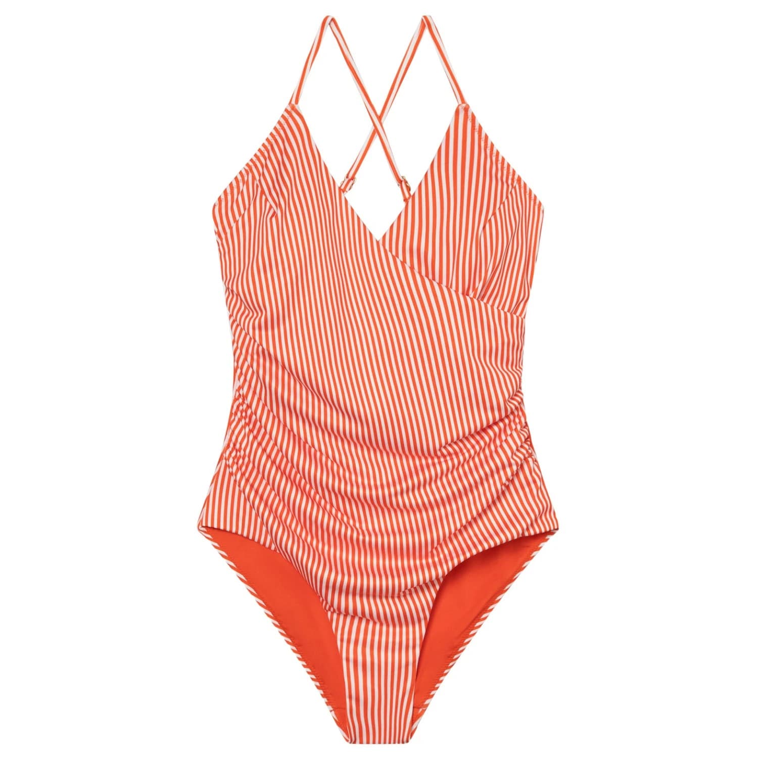Дамски бански костюм DEDICATED Women's Wrap Swimsuit Klinte Swimsuit - Thin Stripe Grenadine Red