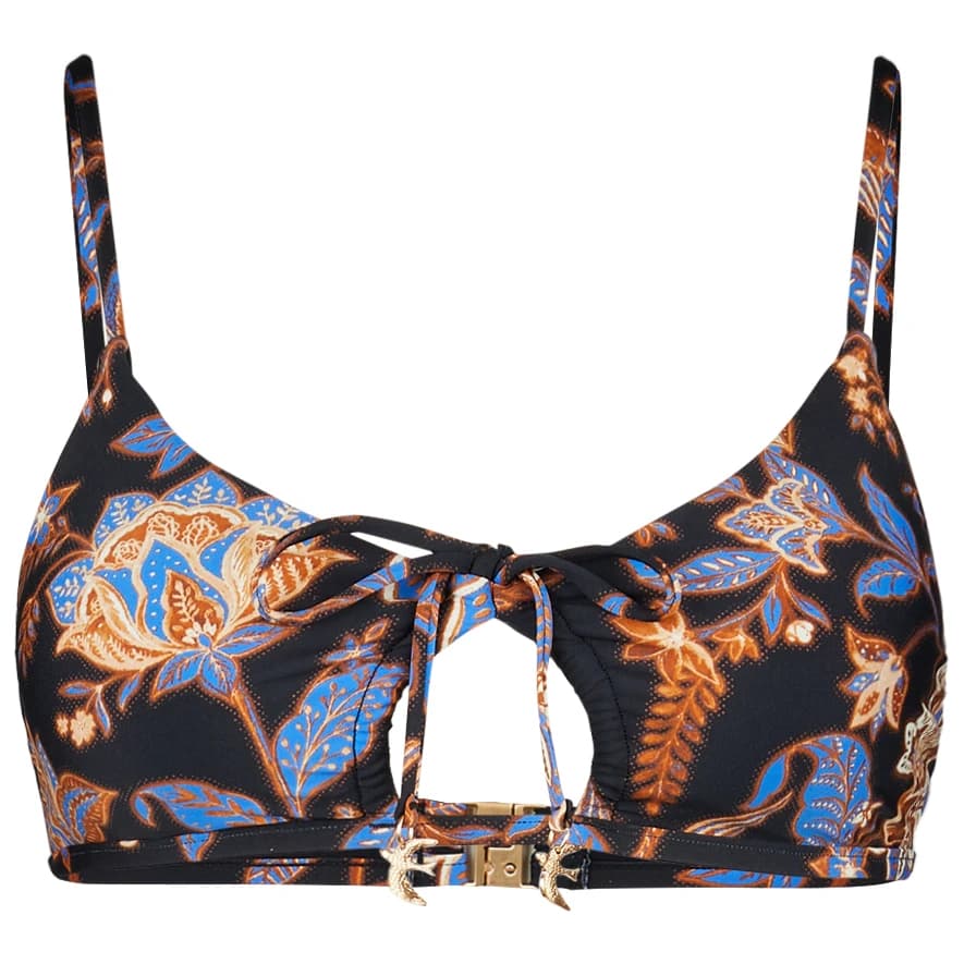 Дамско бикини горнище Seafolly Women's Silkroad Drawstring Keyhole Bralette Bikini top - Black