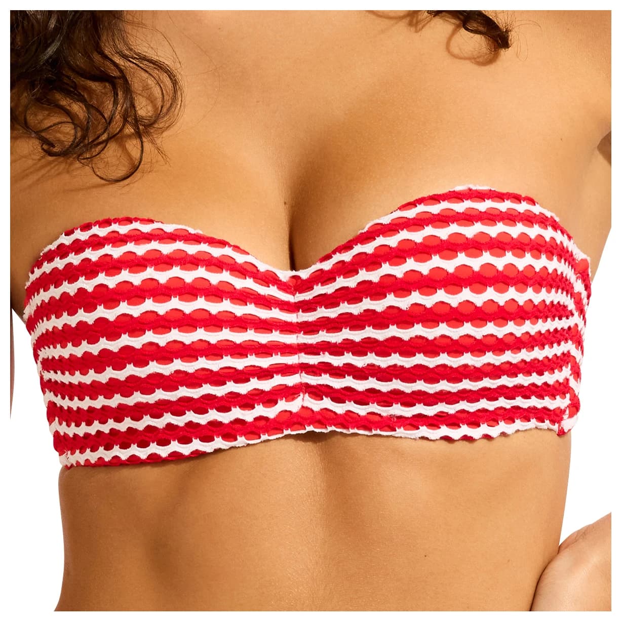 Дамско бикини горнище Seafolly Women's Mesh Effect Bustier Bandeau Bikini top - Chilli Red / White
