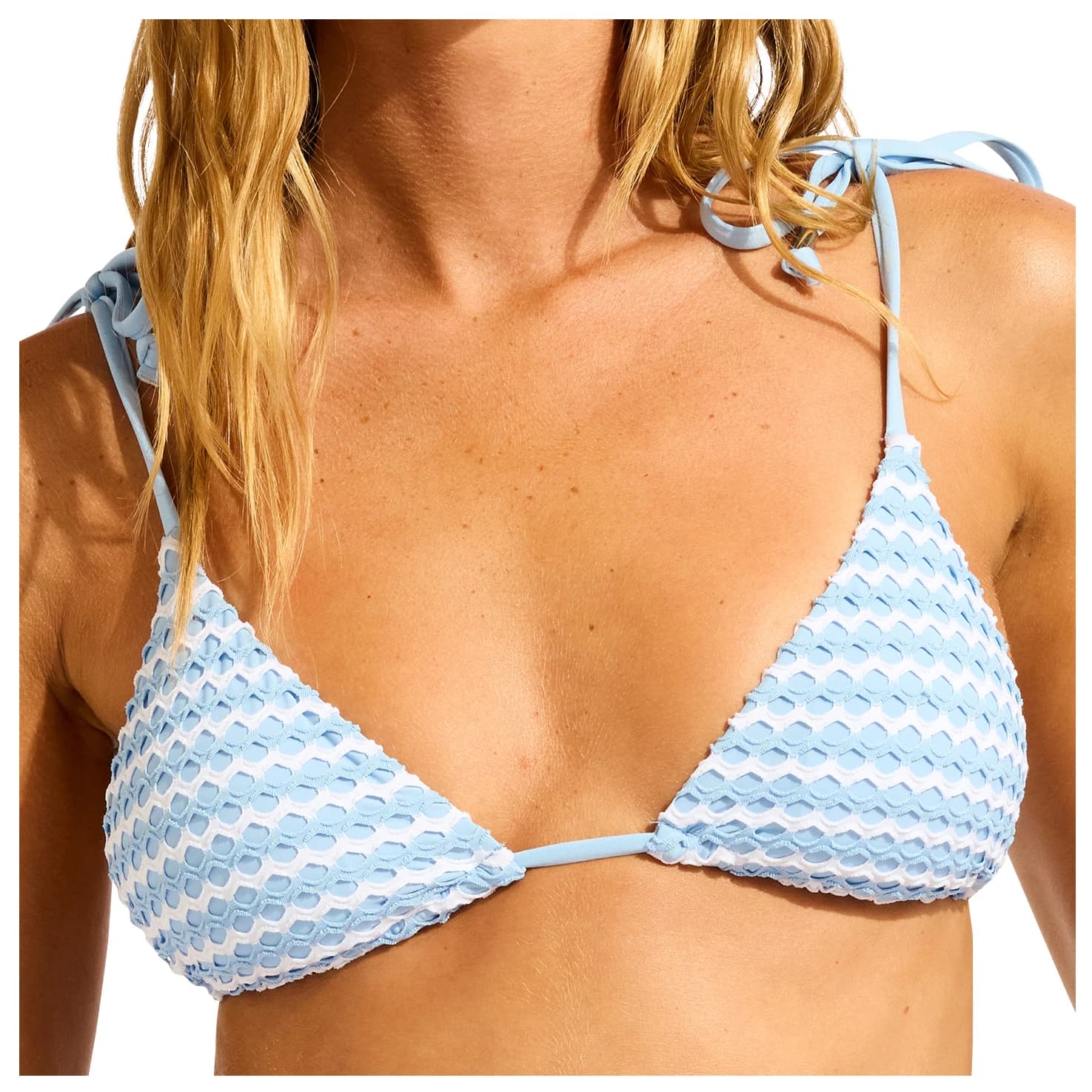 Дамско бикини горнище Seafolly Women's Mesh Effect Bustier Bandeau Bikini top - Powder Blue / White