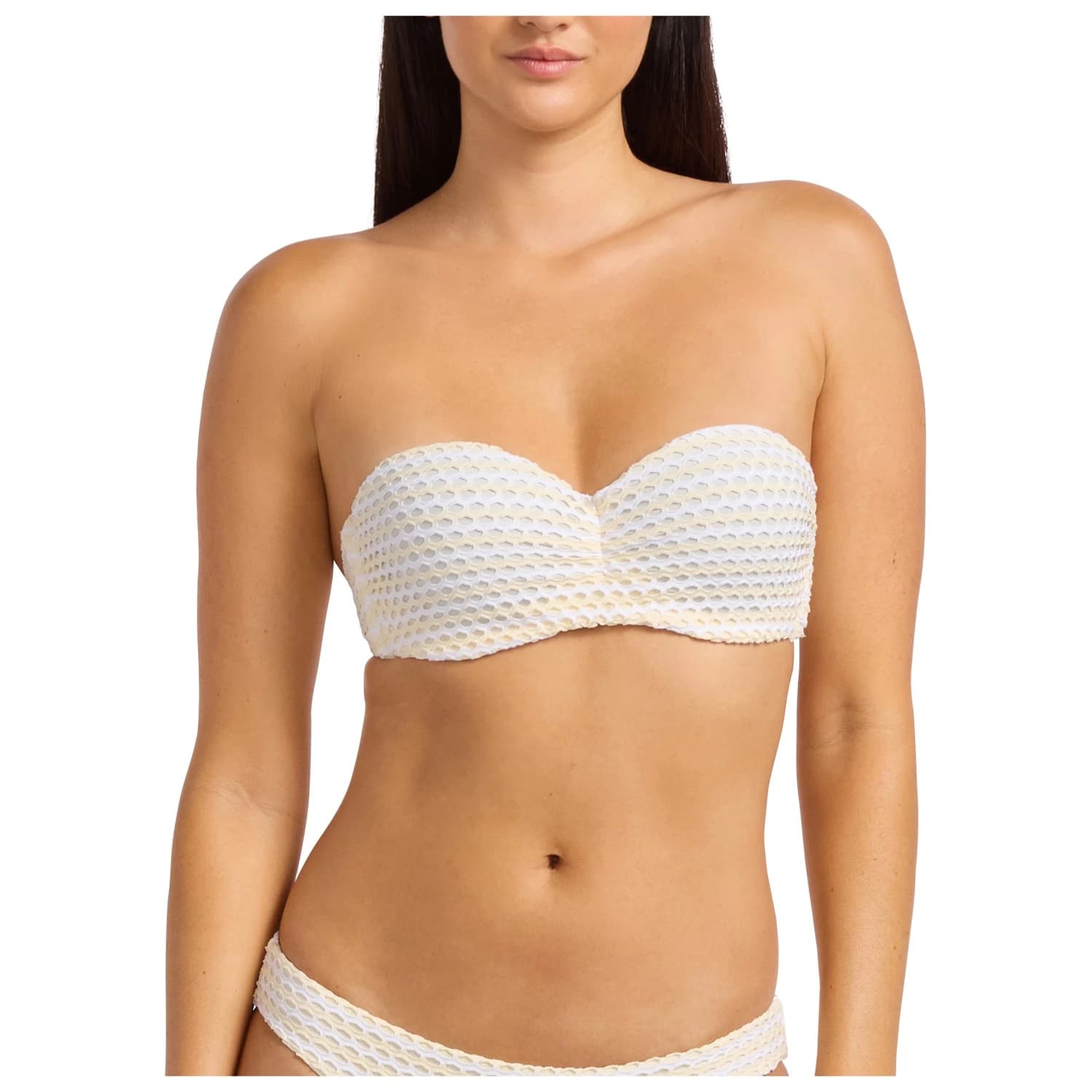 Дамско бикини горнище Seafolly Women's Mesh Effect Bustier Bandeau Bikini top - Ecru
