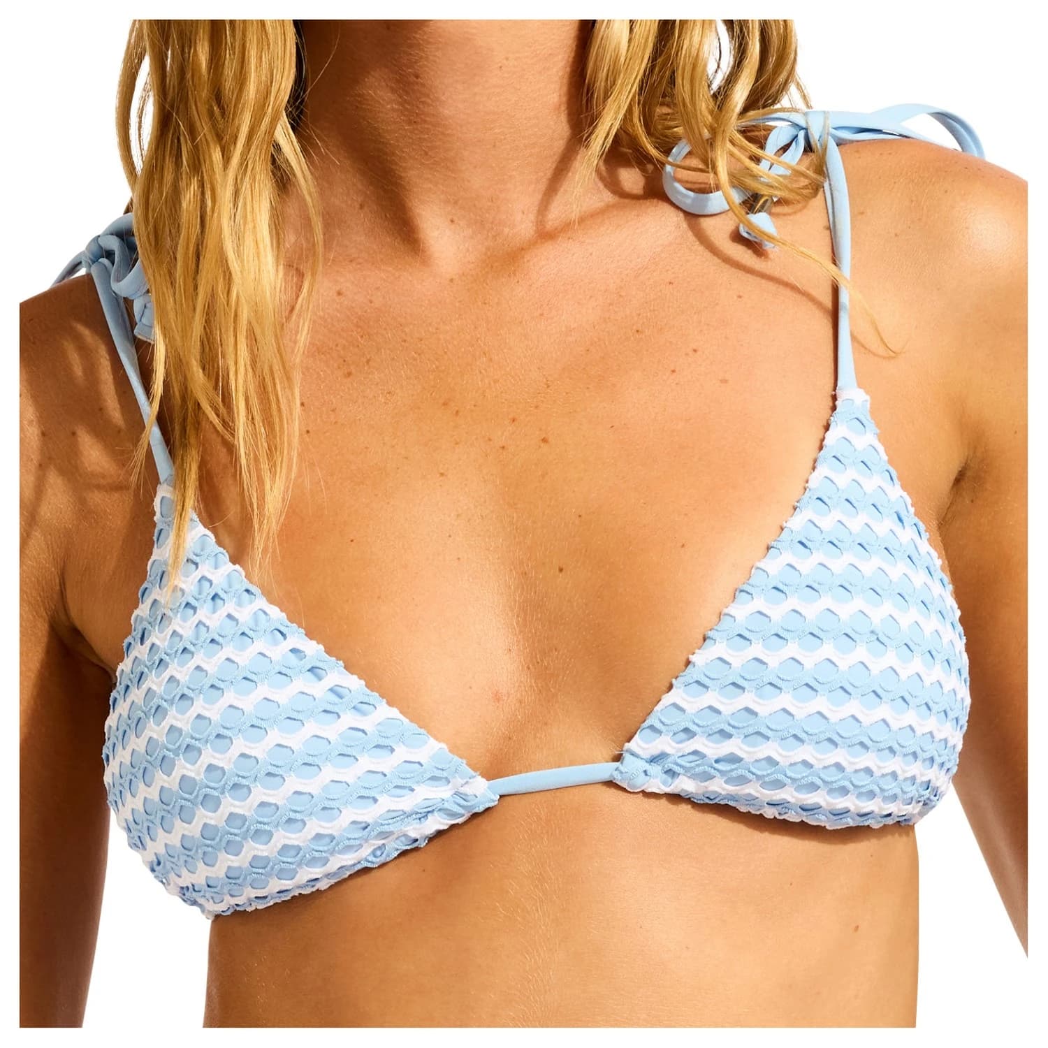 Дамско бикини горнище Seafolly Women's Mesh Effect Slide Tri Bikini top - Powder Blue / White
