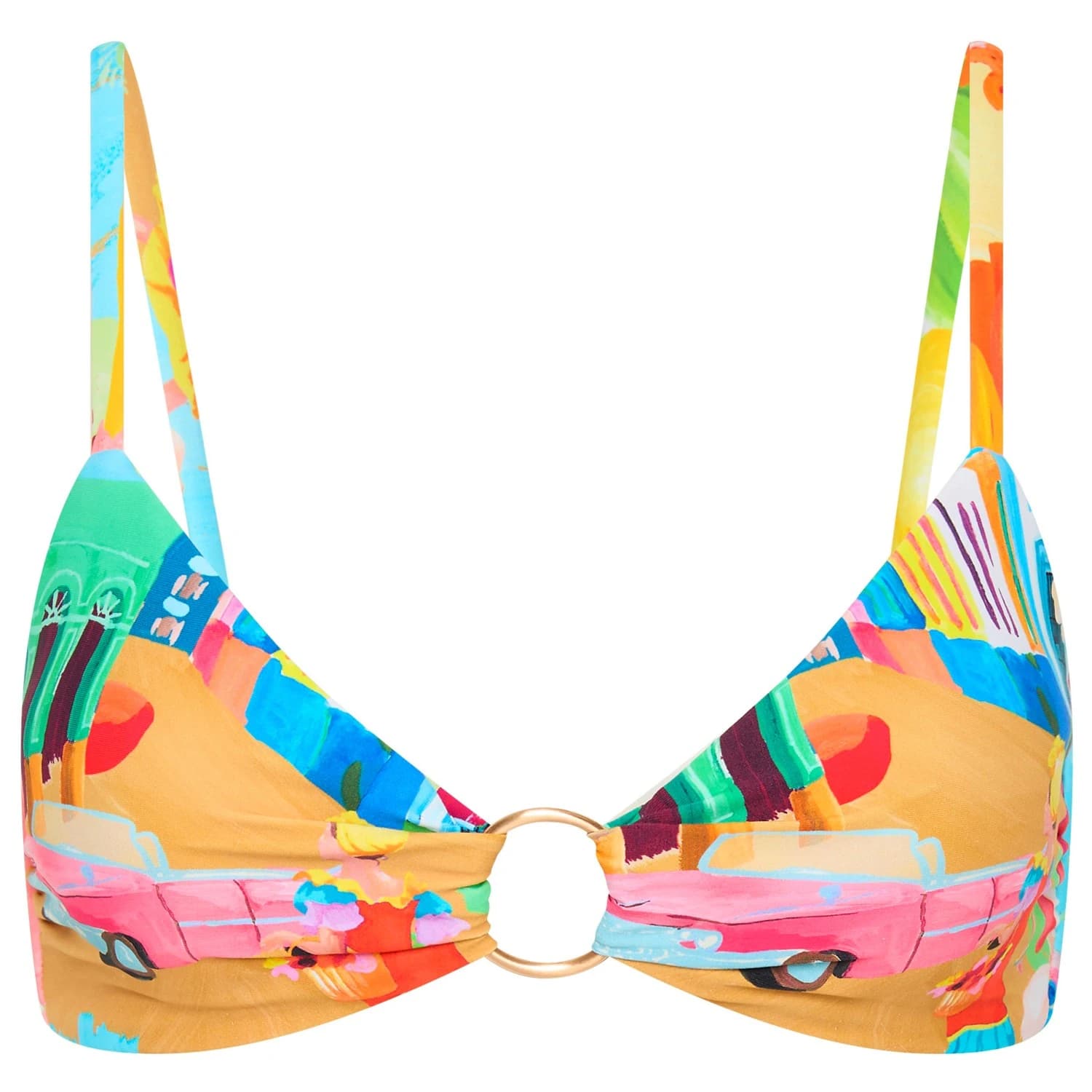 Дамско бикини горнище Seafolly Women's Cuba Ring Front Bralette Bikini top - Turquoise