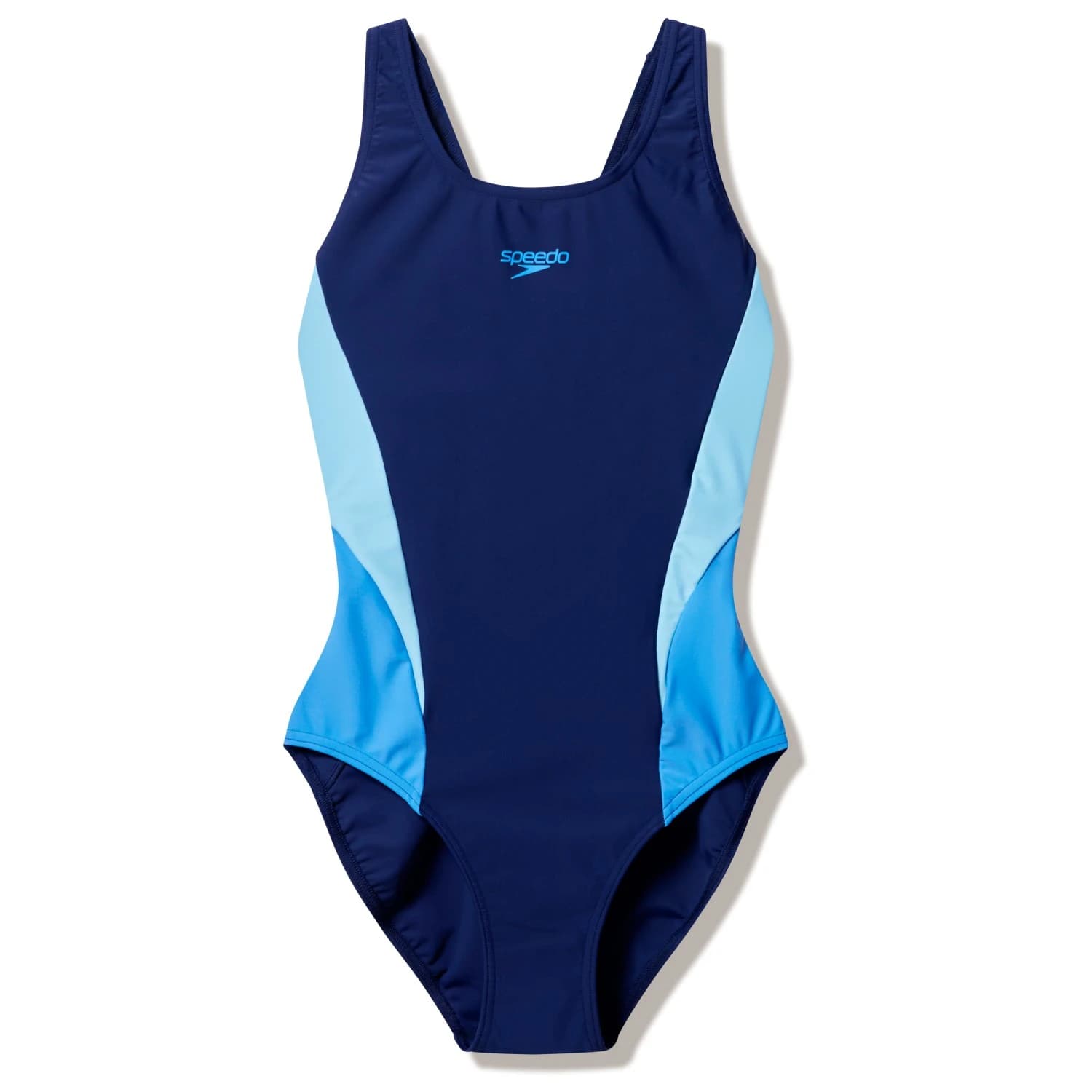 Дамски бански костюм Speedo Women's Colourblock Splice Muscleback Swimsuit - Peacoat / Glacier Blue / Moonlight Lavender