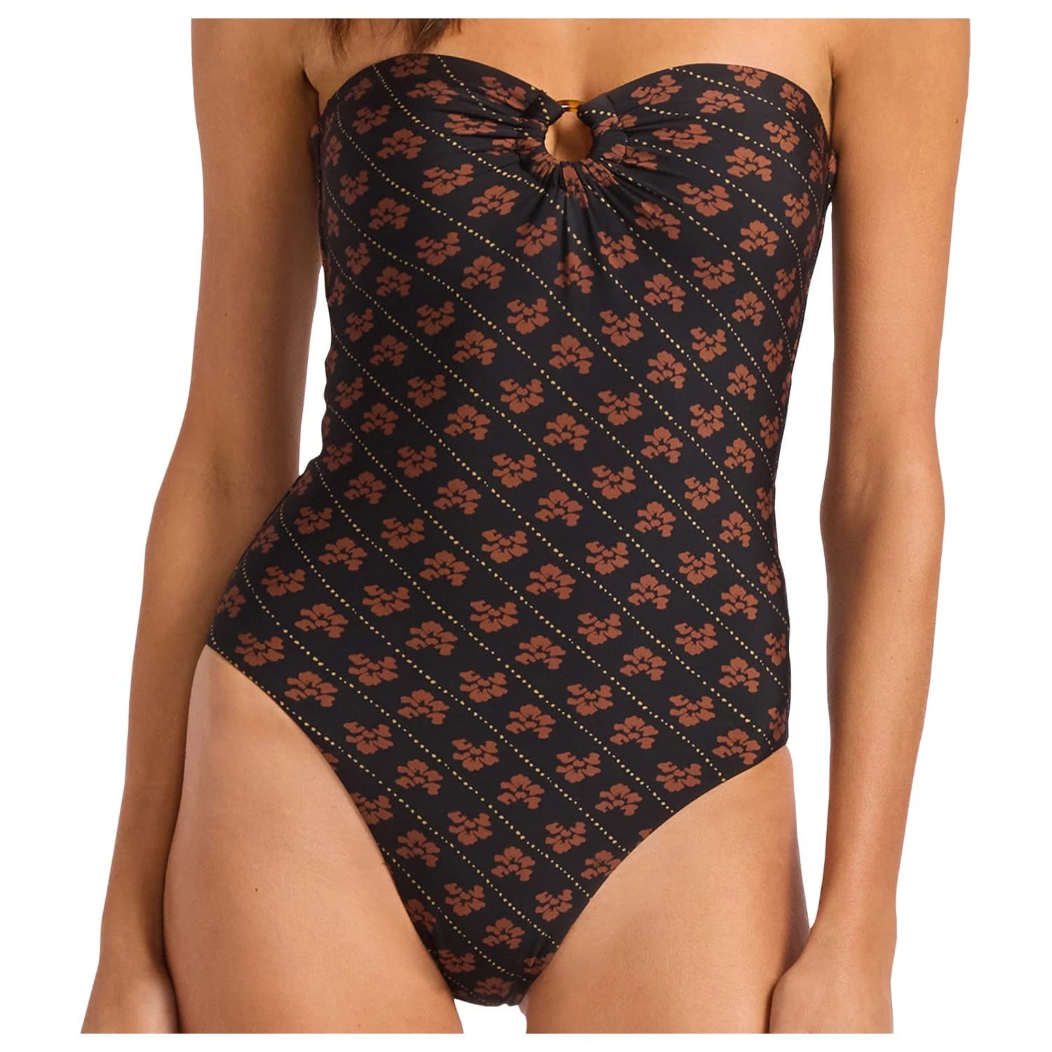 Дамски бански костюм Seafolly Women's Batik Bloom Bandeau One Piece Swimsuit - Black