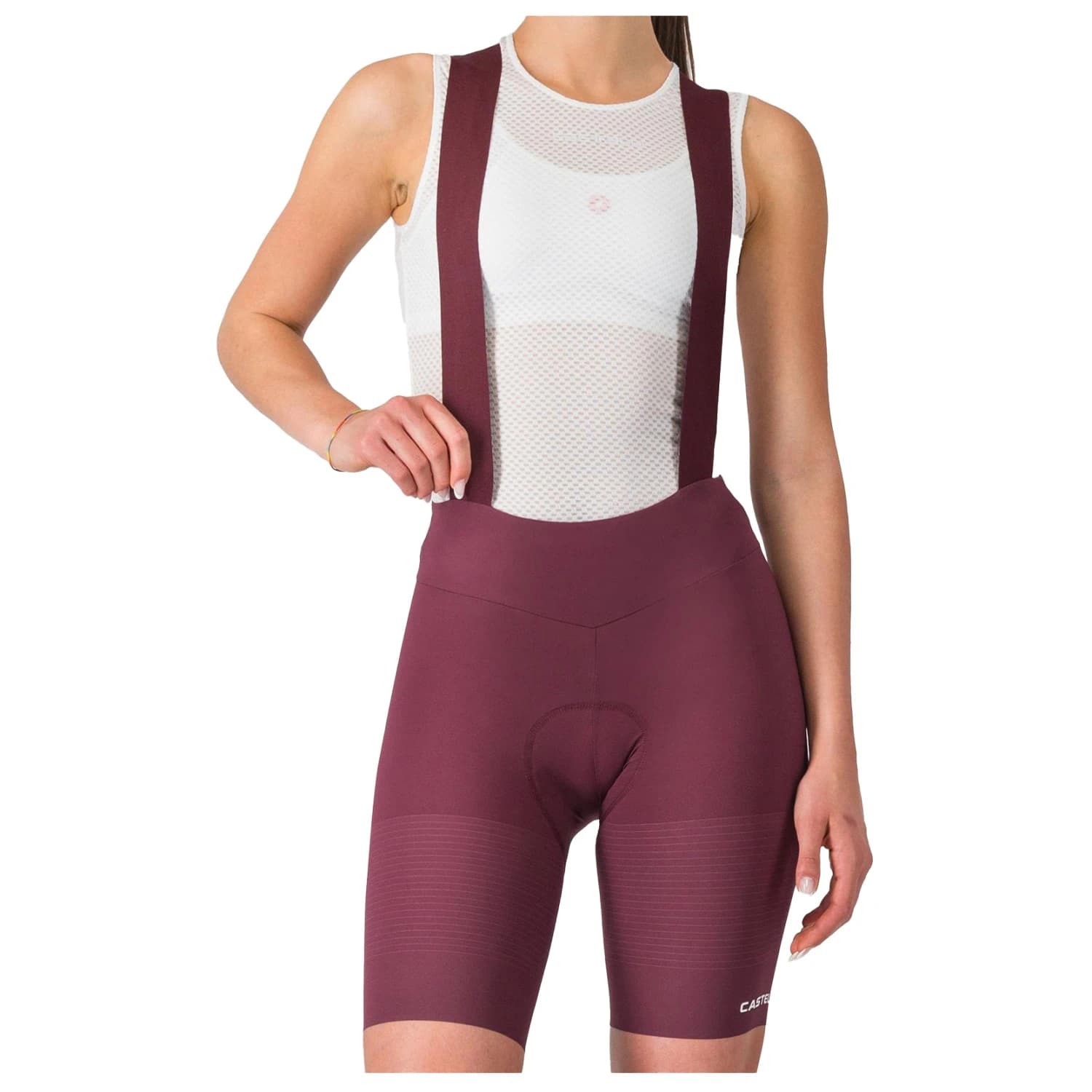 Дамски клин за колоездене Castelli Women's Premio Evo DT Bibshort Cycling bottoms - Deep Bordeaux / Rosa Giro