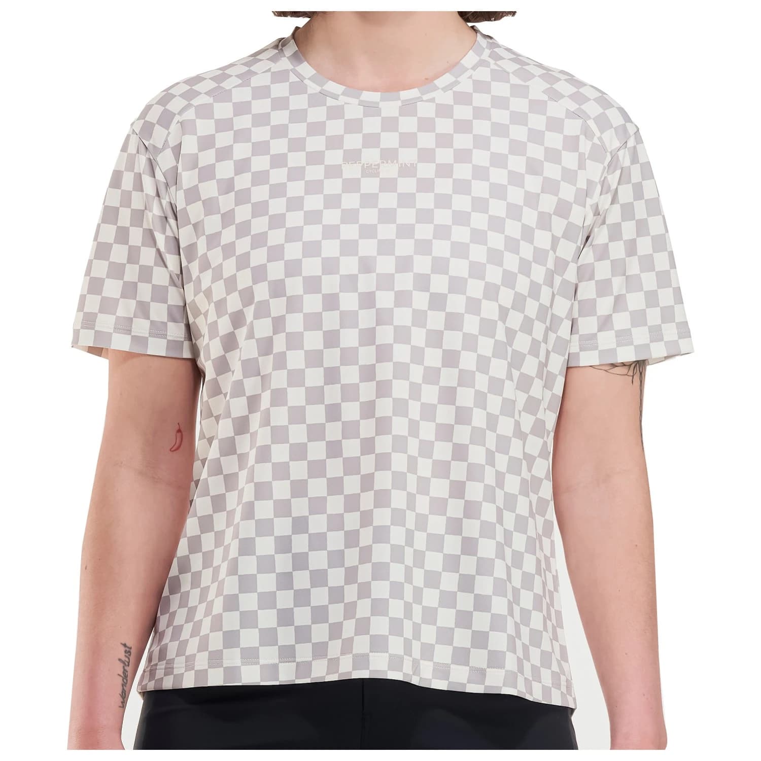 Дамска фланелка с къс ръкав за колоездене PEPPERMINT Women's Trail Short Sleeve Jersey Cycling jersey - Damier Agate