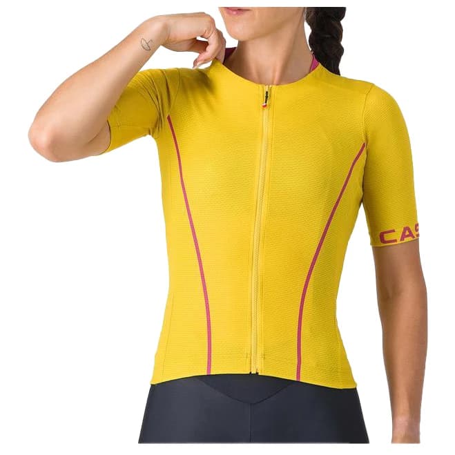 Дамска фланелка с къс ръкав за колоездене Castelli Women's Anima Flow Jersey Cycling jersey - Mango Mojito / Violet Pink