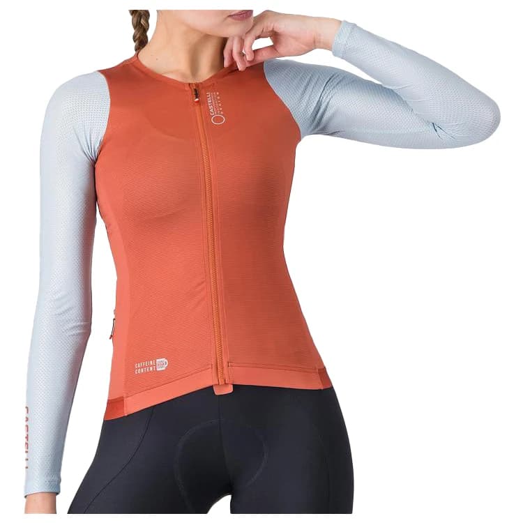 Дамска фланелка с дълъг ръкав за колоездене Castelli Women's Corretto Long Sleeve Jersey Cycling jersey - Paprika / Winter Sky