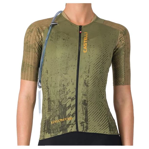 Дамска фланелка с къс ръкав за колоездене Castelli Women's Unlimited Pro 2 Jersey Cycling jersey - Forest Green / Elmwood / Vivid Ora