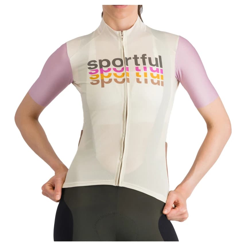 Дамска фланелка с къс ръкав за колоездене Sportful Women's Supergiara Logo 2 Jersey Cycling jersey - Cream