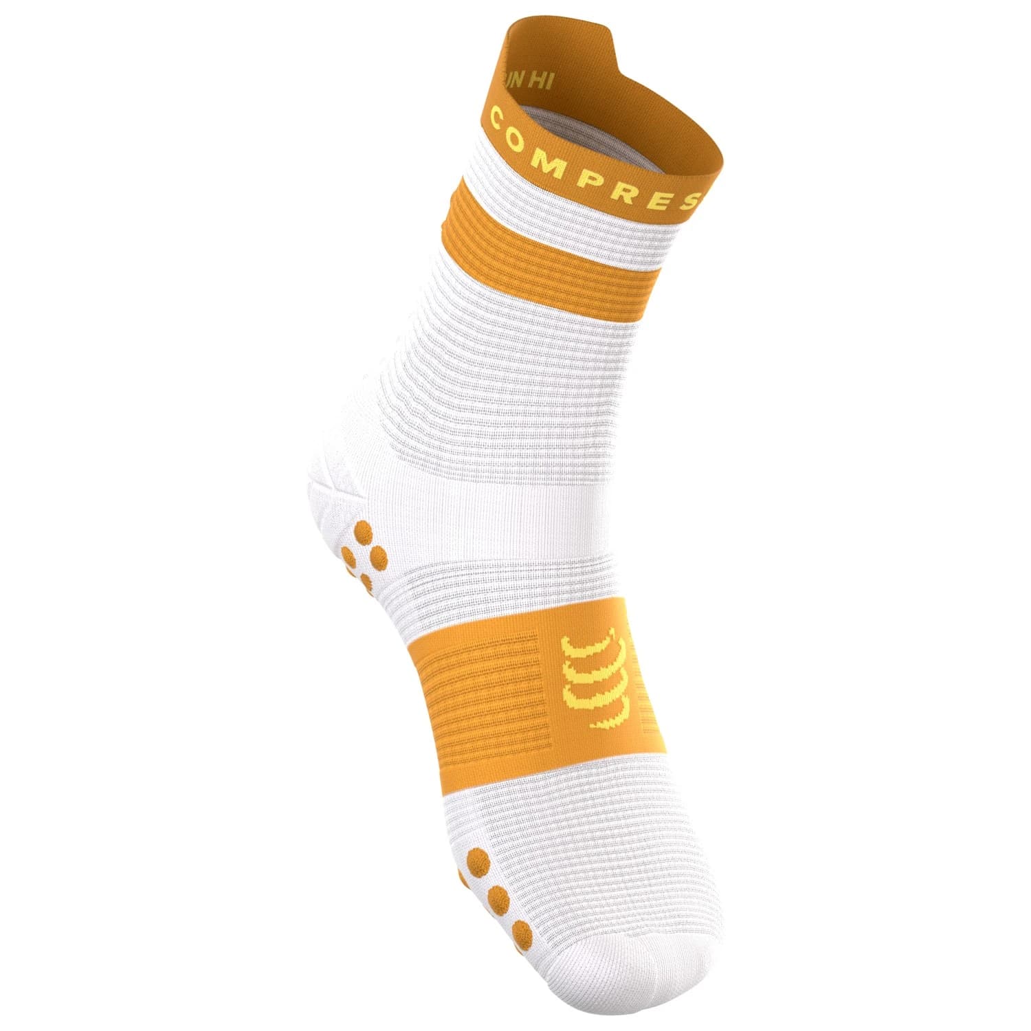Чорапи за бягане Compressport Pro Racing Socks V4.0 Run High Running socks - White / Sunflower / Super Lemon