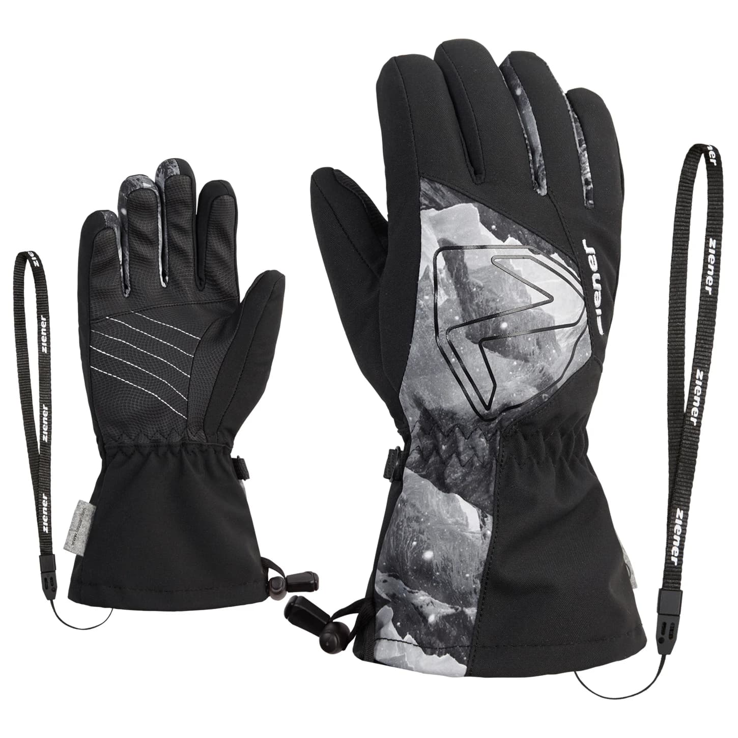 Детски ръкавици Ziener Kid's Laval AS AW Gloves - Black / Grey Mountain Print