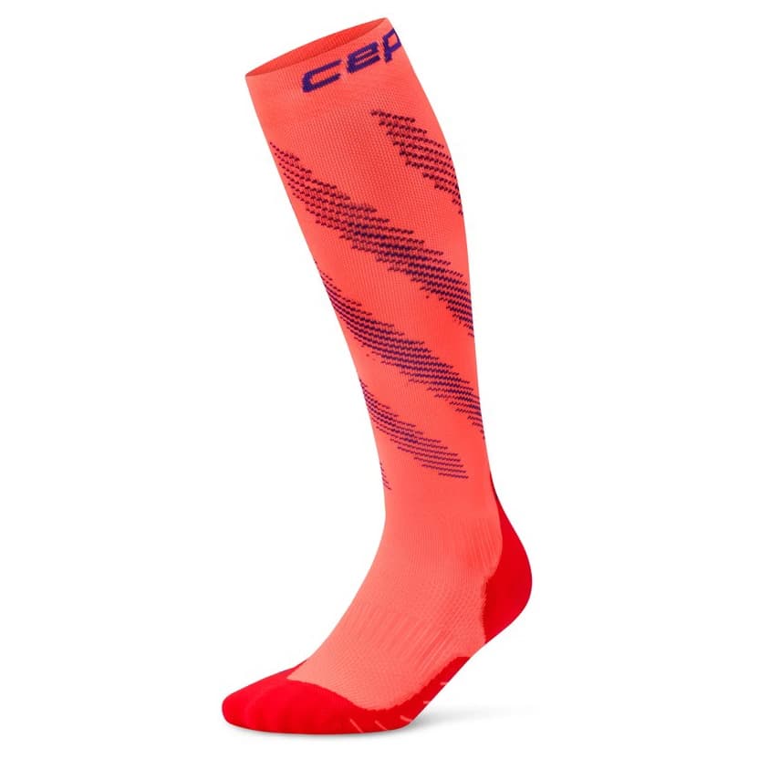 Дамски компресионни чорапи CEP Women's Run Edt. Elliptic Sock Tall Compression socks - Neon Coral / Purple