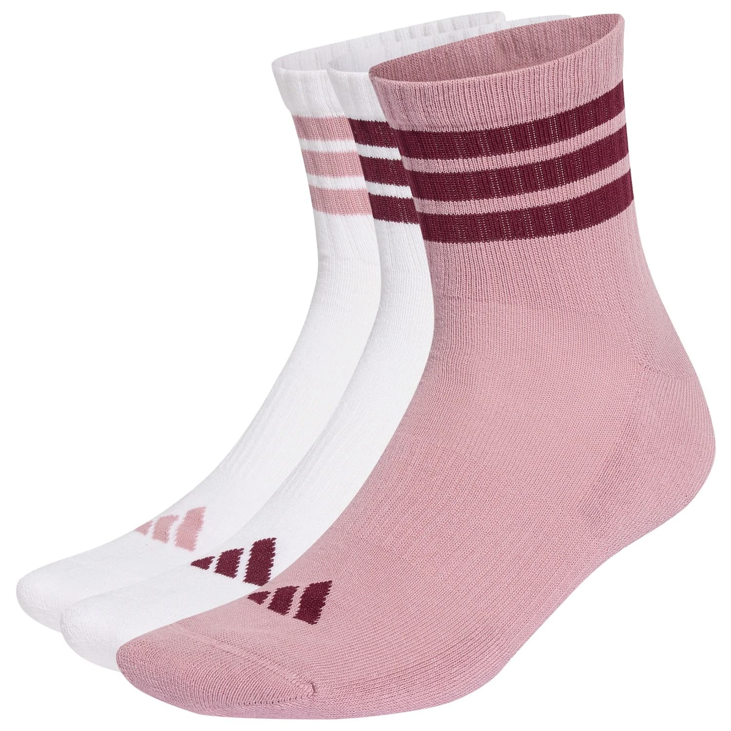 Спортни чорапи adidas 3-Stripes Essential Concept Mid 3-Pack Sports socks - White / Magic Mauve / Maroon