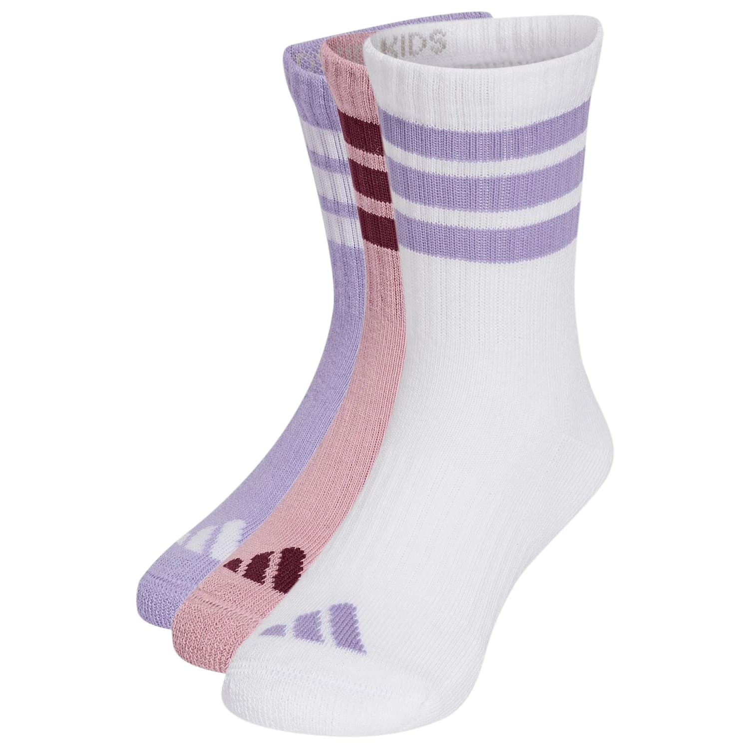 Детски спортни чорапи adidas Kid's 3-Stripes Concept Crew 3-Pack Sports socks - Magic Lilac / White / Magic Mauve