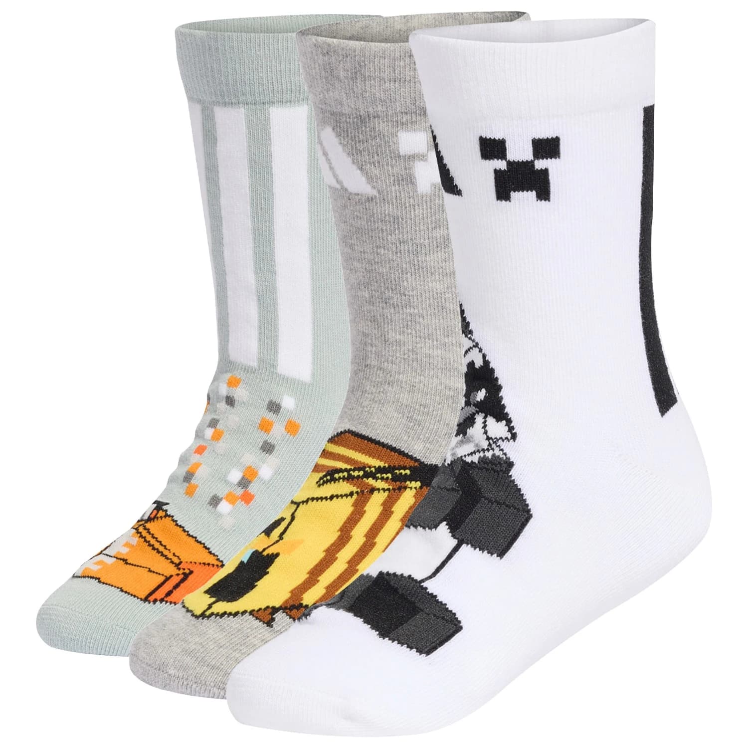 Детски спортни чорапи adidas Kid's LK Minecraft 3-Pack Sports socks - Wonder Sage / Medium Grey Heather / White