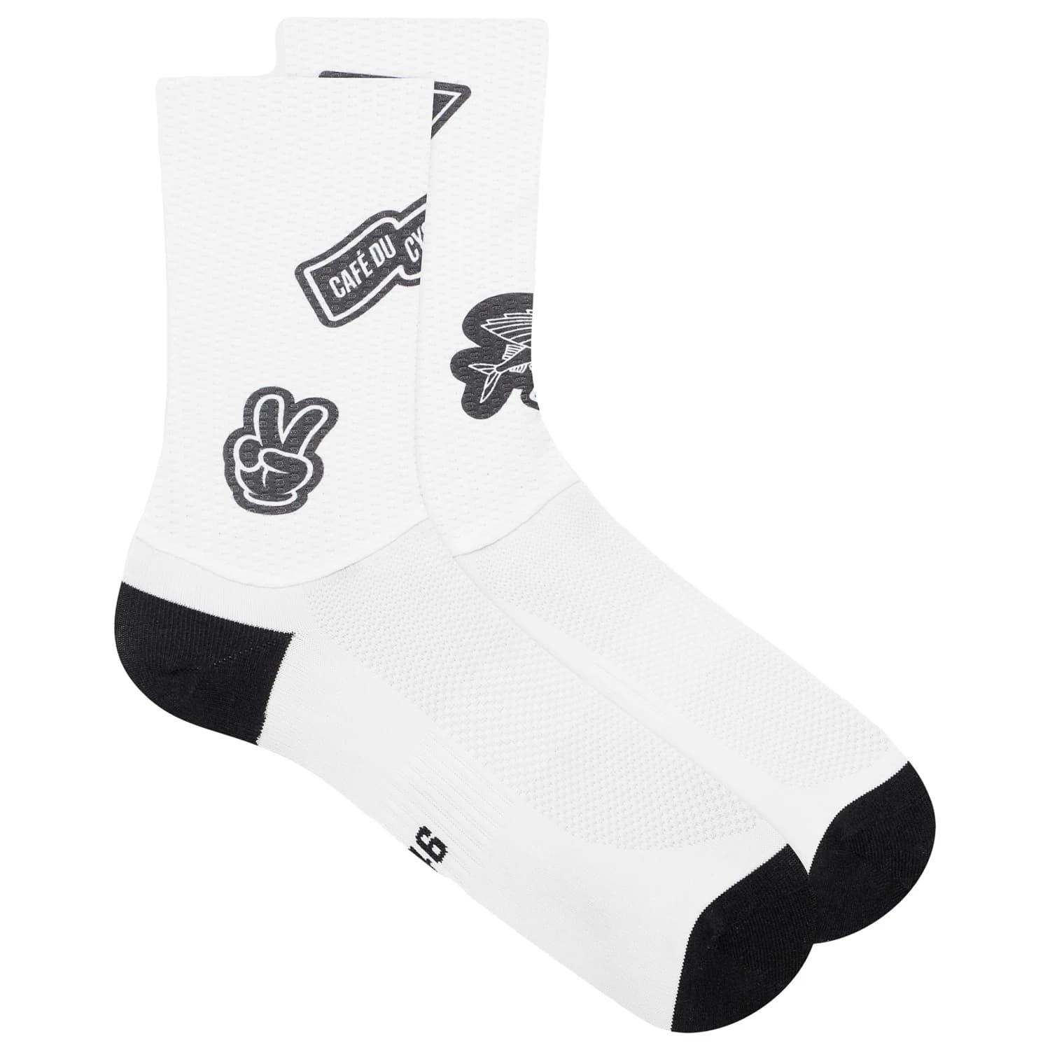 Чорапи за колоездене Café du cycliste Aero Cycling socks - Stickers Black On White