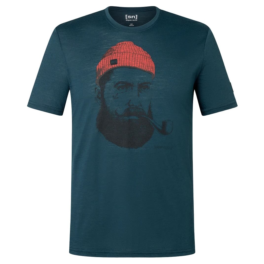 Мъжка мериносова блуза super.natural Sailor Tee Merino shirt - Blueberry / Jet Black / High Risk Red