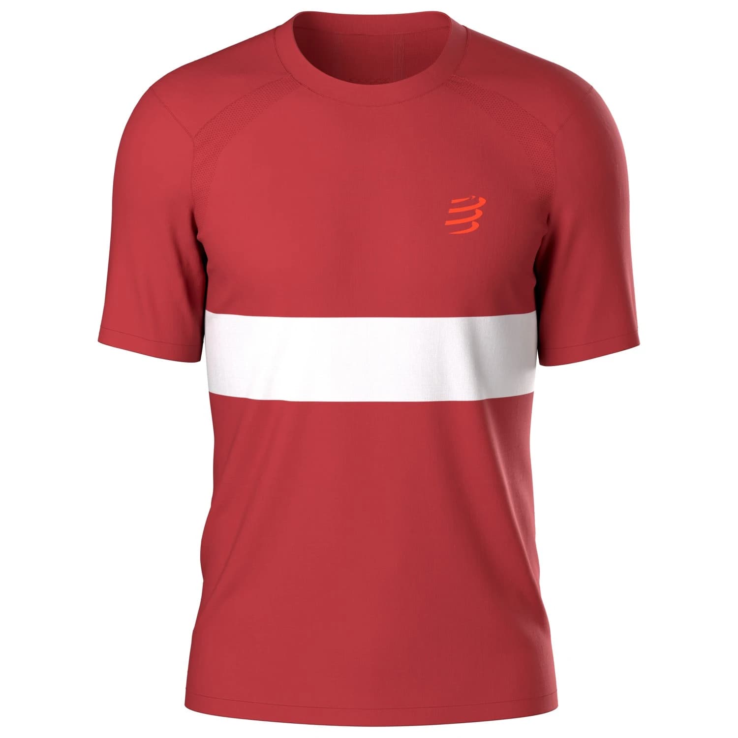 Тениска Compressport Performance S/S T-Shirt Running shirt - Pompeian Red / White / Emberglow