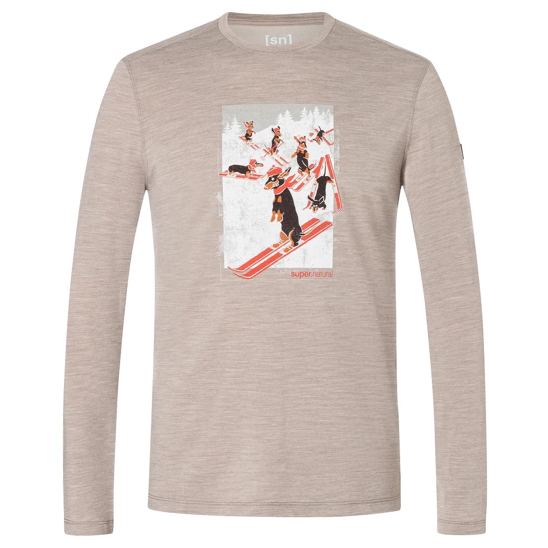 Мъжка блуза с дълъг ръкав Super.natural Dachshund Party L/S Longsleeve - Vintage Khaki Melange / Various