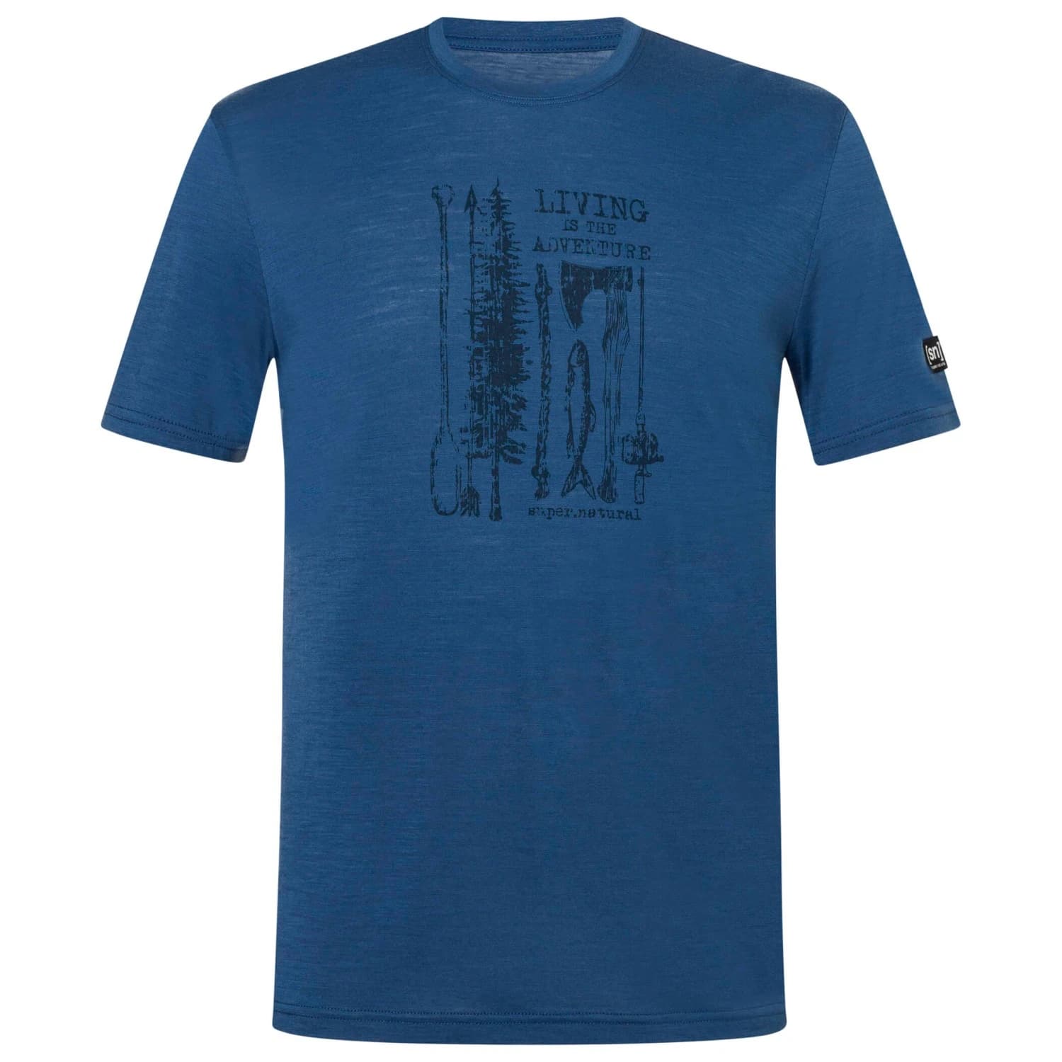 Мъжка мериносова блуза super.natural Fishing Adventure Tee Merino shirt - Ocean Blue / Blueberry