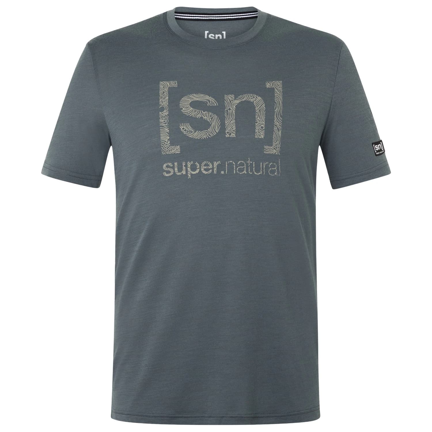 Мериносова блуза super.natural Logo Lines Tee Merino shirt - Turbulence Blue / Vintage Khaki Melange