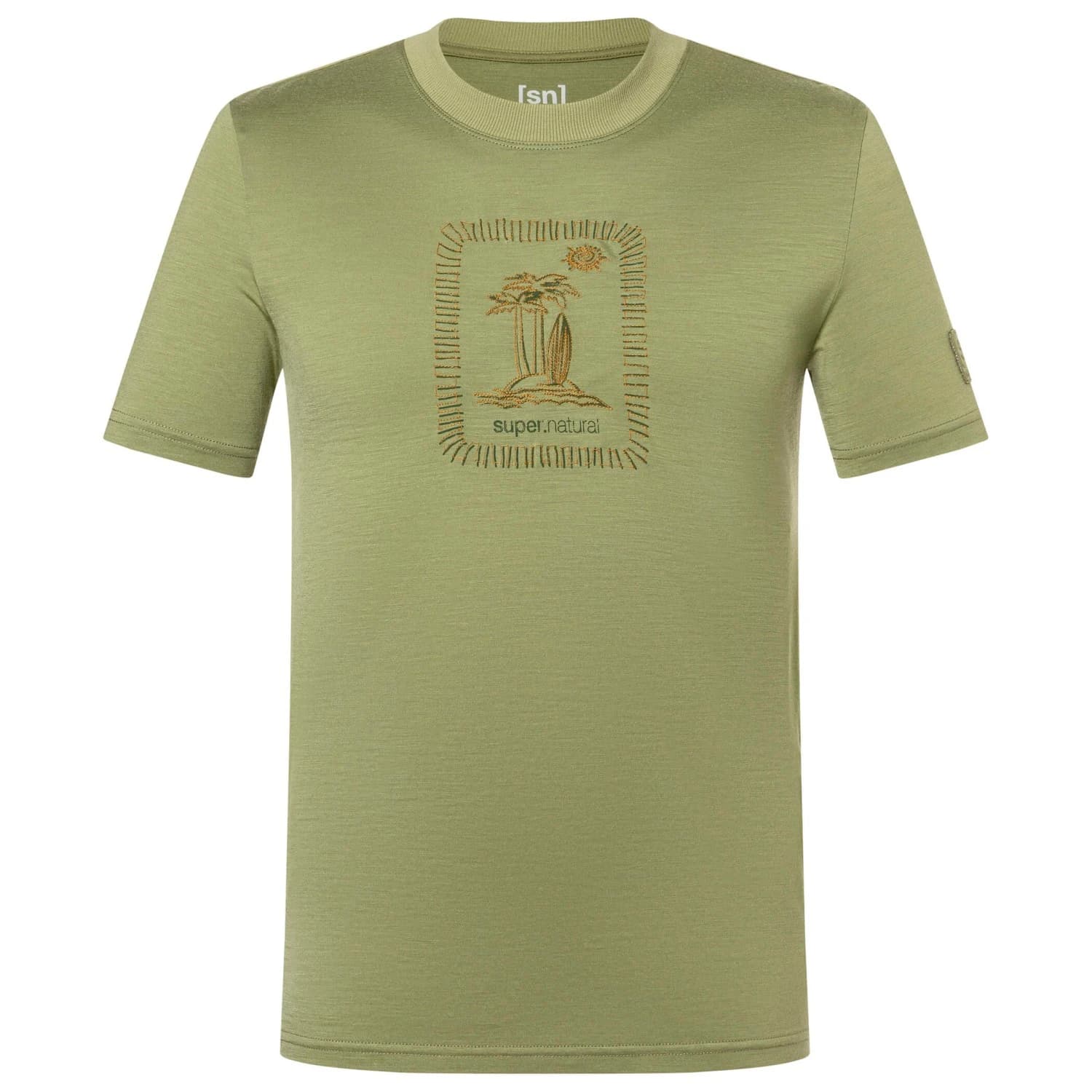 Мъжка мериносова блуза super.natural Palm Island Bio Jersey Tee Merino shirt - Sage / Leaf Melange / Dried Tobacco
