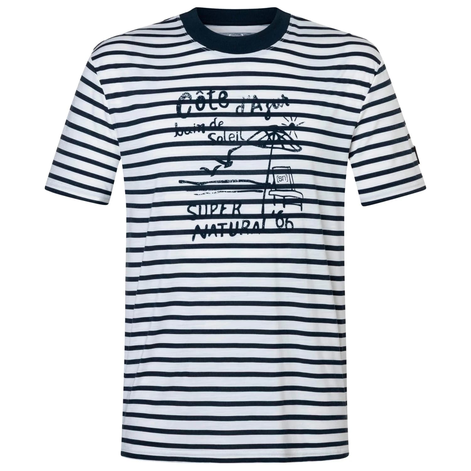 Мъжка мериносова блуза Super.natural Stripe Cote D'Azur Bio Jersey Tee Merino shirt - Fresh White / Navy Stripe / Salute
