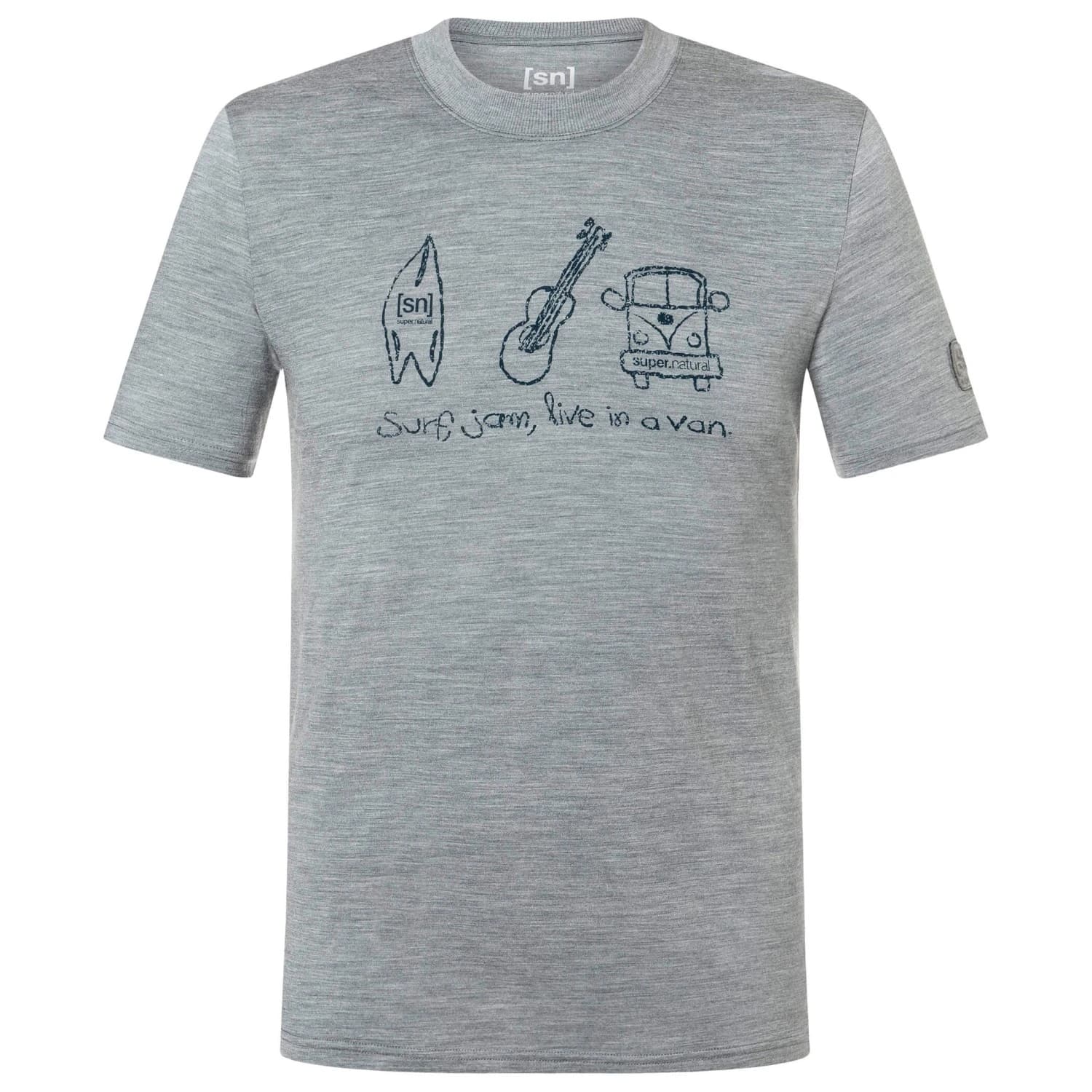 Мъжка мериносова блуза super.natural Van Life Bio Jersey Tee Merino shirt - Cashmere Grey Melange / Blueberry