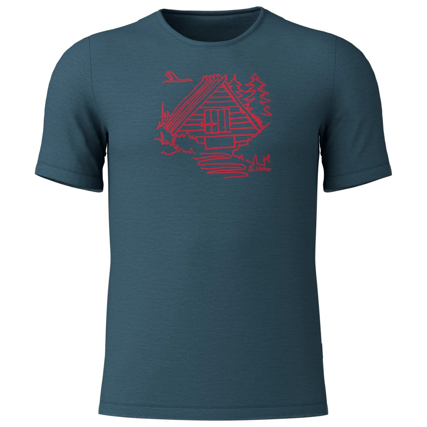 Мъжка мериносова блуза Löffler Printshirt Cottage Merino-Tencel Merino shirt - Dark Petrol