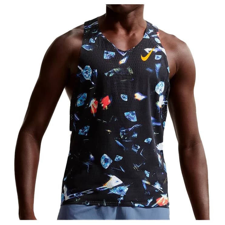 Мъжка тениска Nike Dri-Fit ADV Aeroswift Singlet AOP Running shirt - Black / Laser Orange