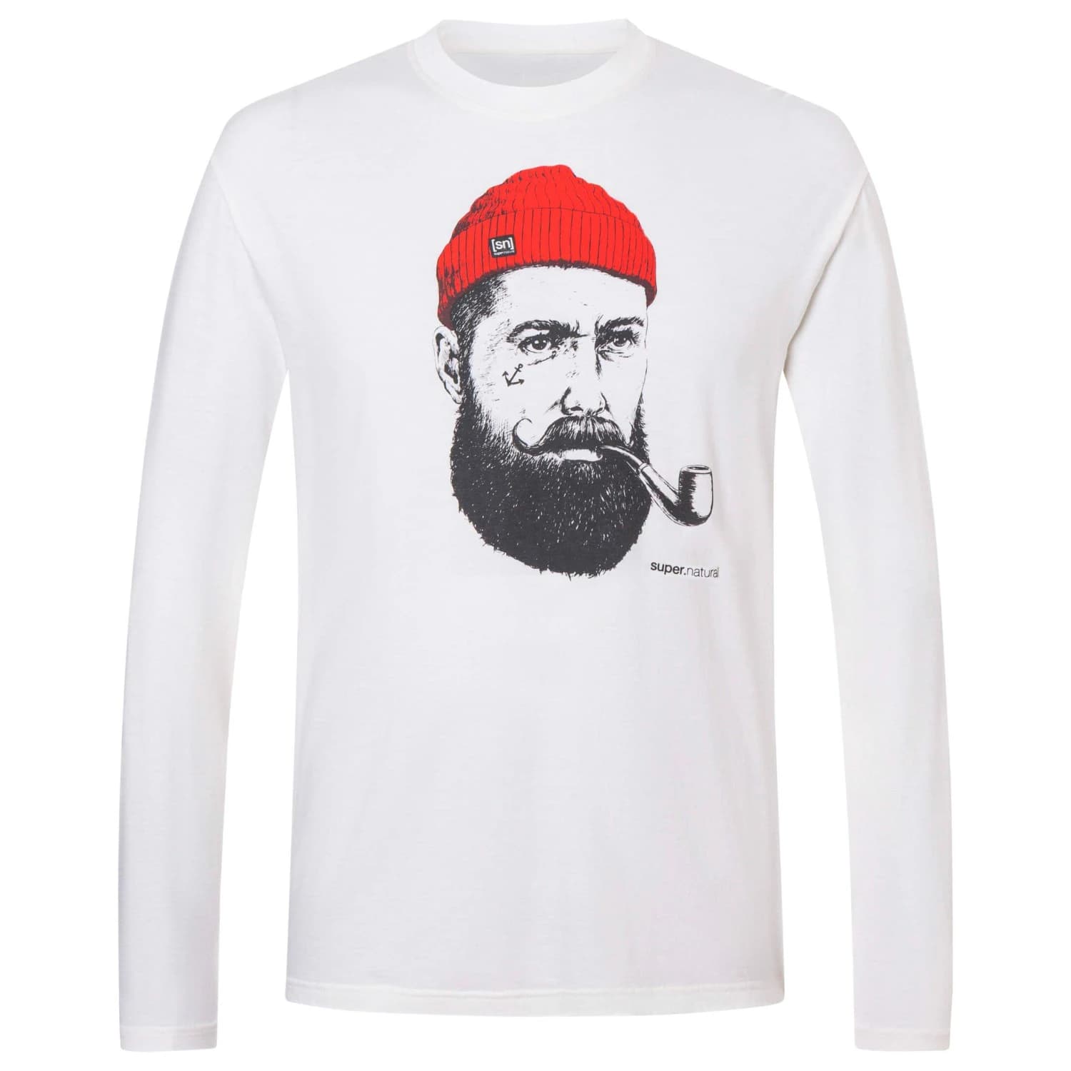 Мъжка блуза с дълъг ръкав super.natural SN Sailor Bio Cotton L/S Merino longsleeve - White / Dark Shadow / High Risk Red