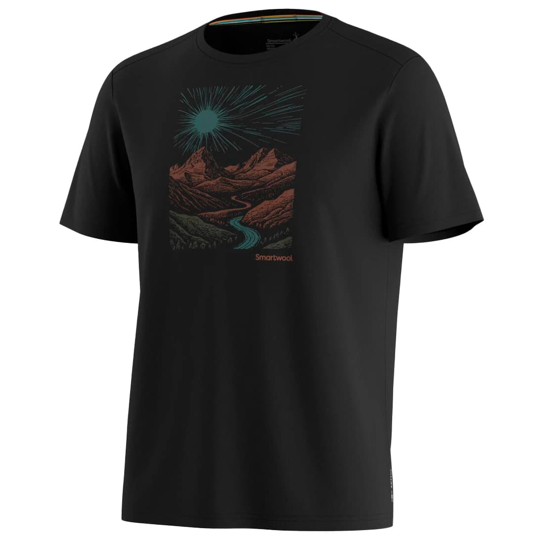 Мъжка мериносова блуза Smartwool Wander Valley Active Short Sleeve Graphic Tee Merino shirt - Black