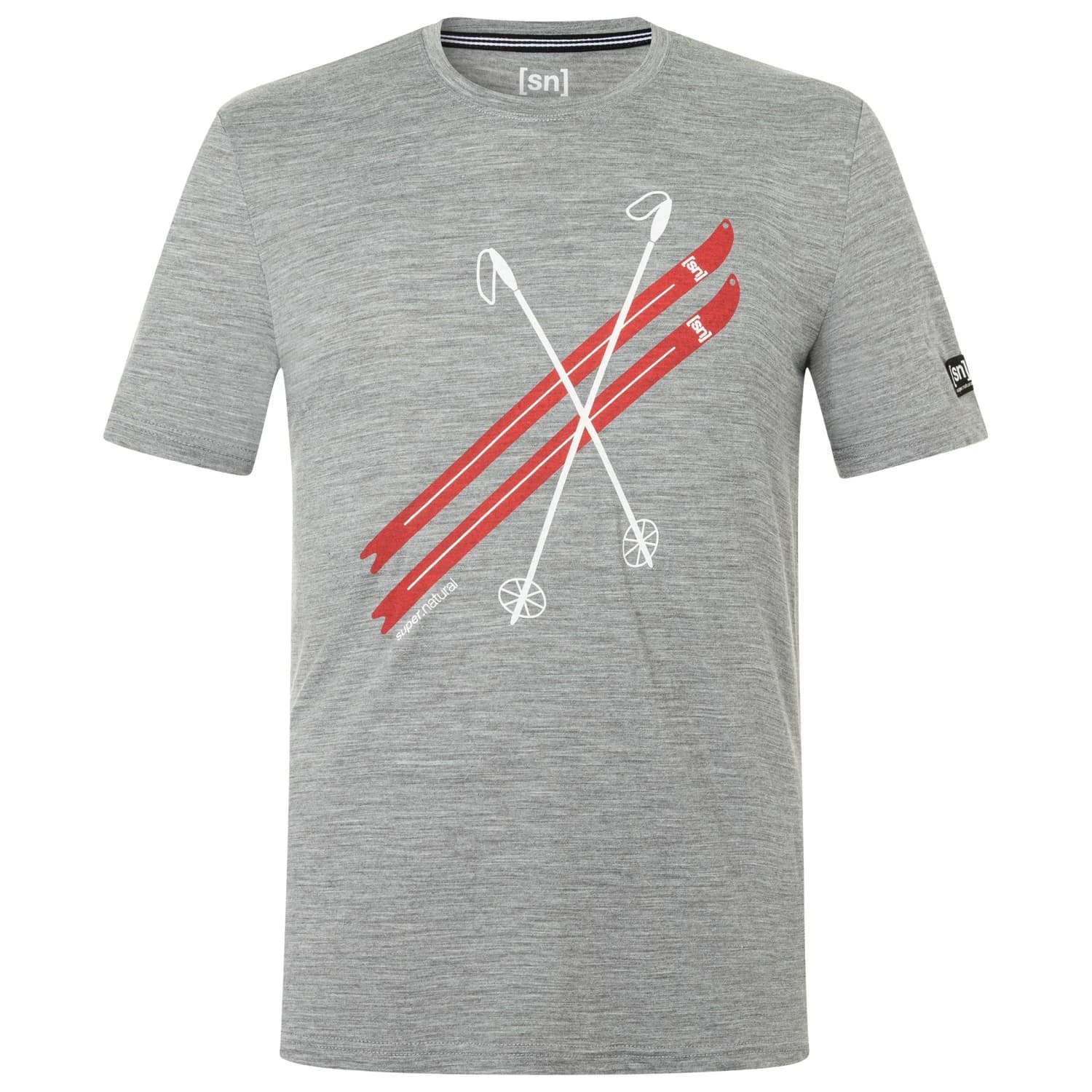 Мериносова блуза super.natural Kryssede Ski Tee Merino shirt - Cashmere Grey Melange / Fresh White / High Risk Red