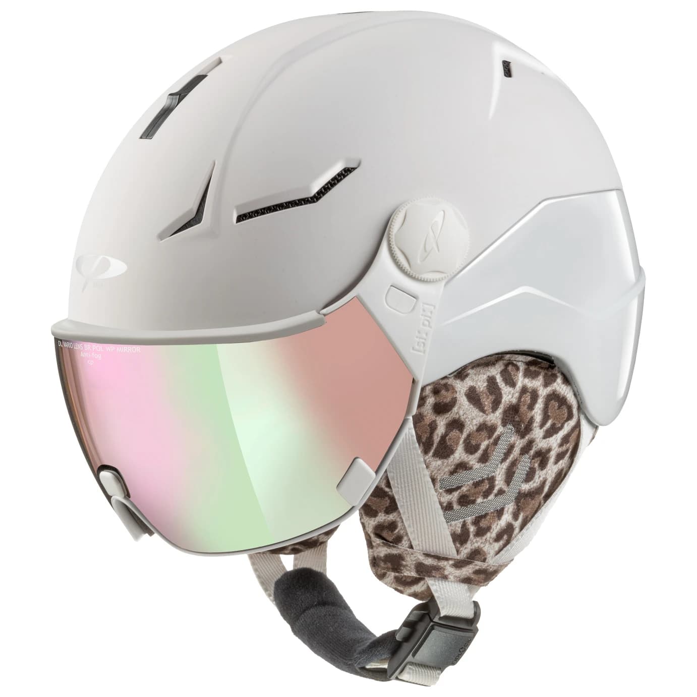 Дамска ски каска Cp helmets Women's Coya+ Ski helmet - Snowwhite S.T. / White Shiny / Glas: Vario Brown WP Mirror