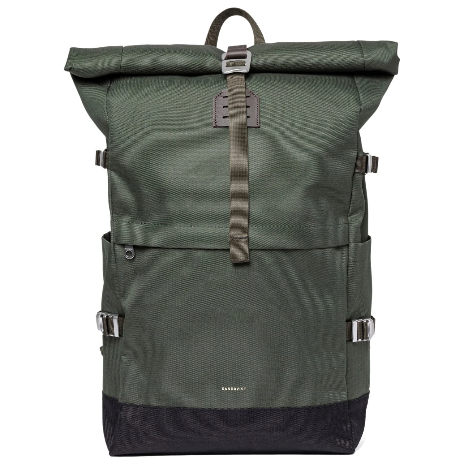 Дневна раница Sandqvist Icon Rolltop Backpack 26 Daypack - Dawn Green with Dark Brown Leather
