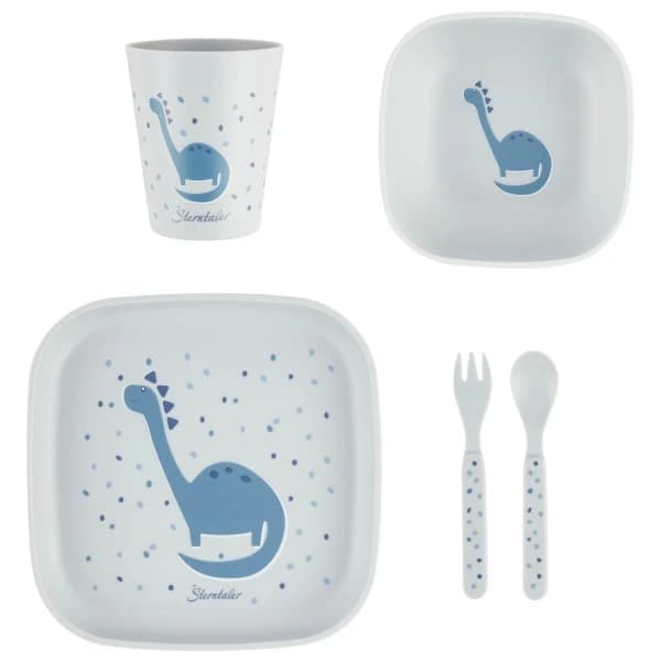 Детски комплект съдове Sterntaler Kid's Geschirrset Set of dishes - Graublau / Dino Rexi