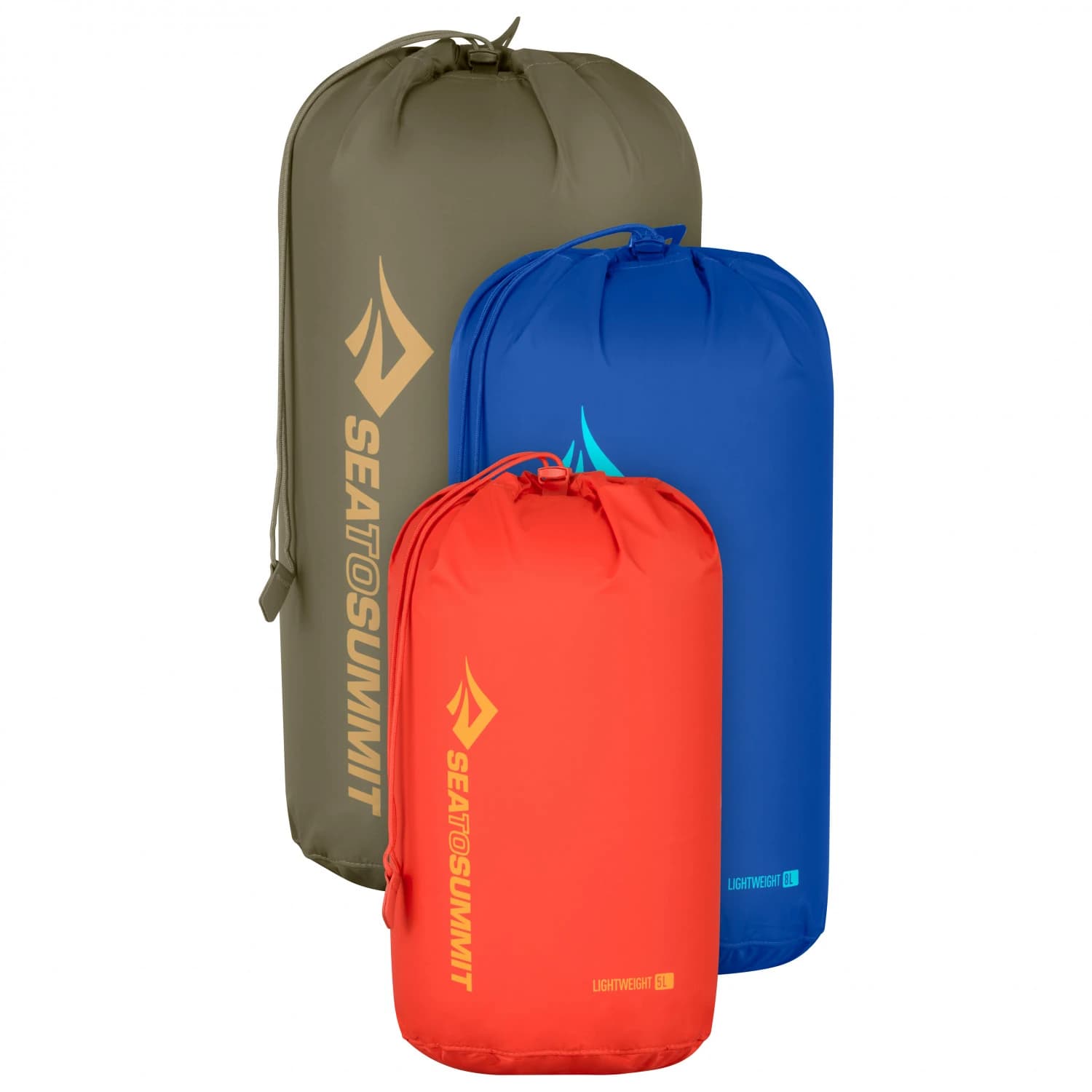 Компресиращ чувал Sea to summit Lightweight Stuff Sack Set Stuff sack - Spicy Orange / Surf the Web / Burnt Olive