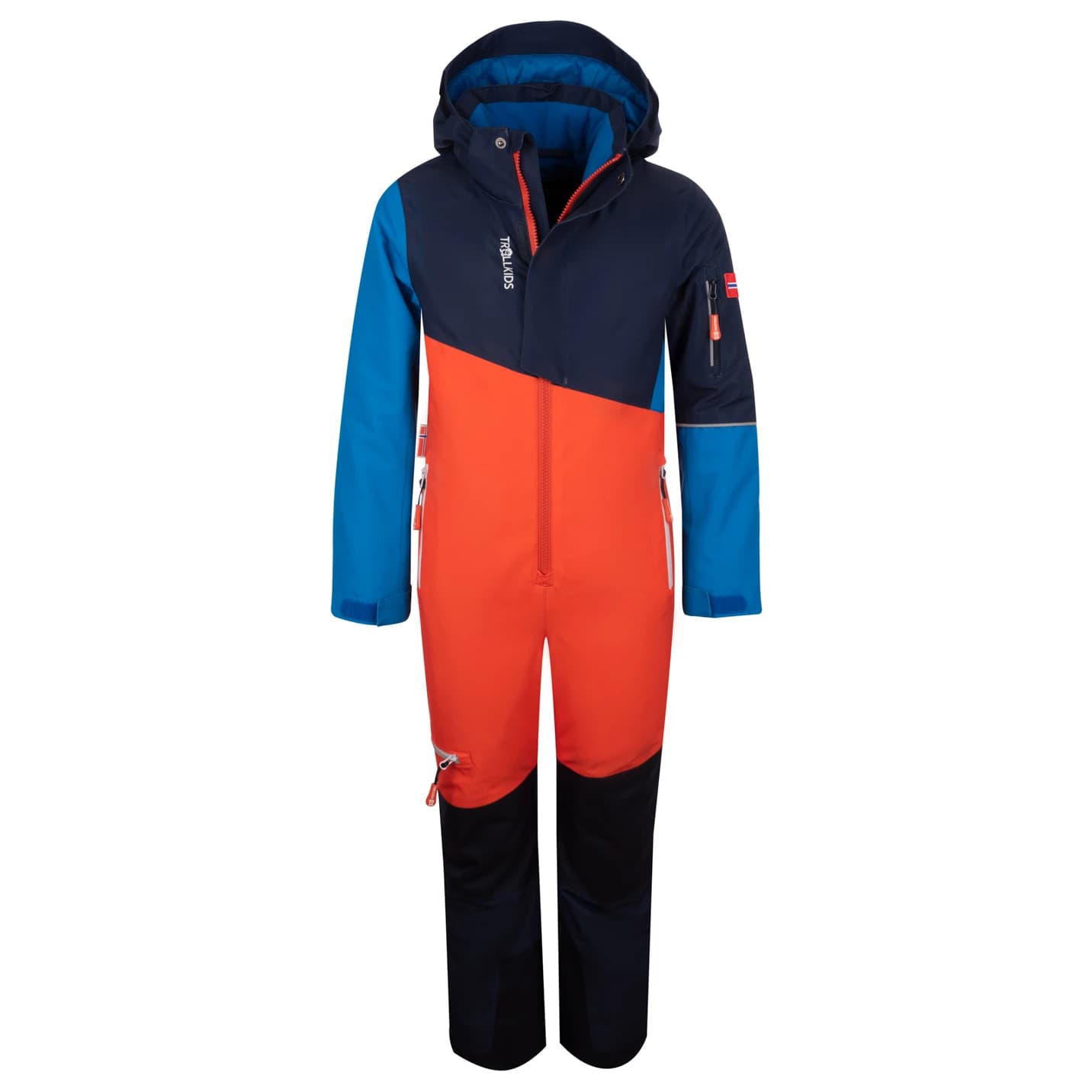 Детска грейка Trollkids Kid's Hallingdal Snowsuit Overall - Flame Orange / Medium Blue / Navy