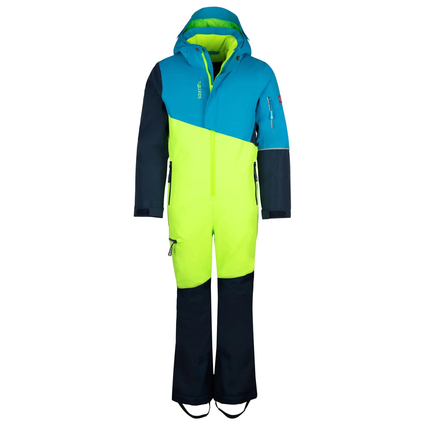 Детска грейка Trollkids Kid's Hallingdal Snowsuit Overall - Cool Lime / Vivid Blue / Night Sky