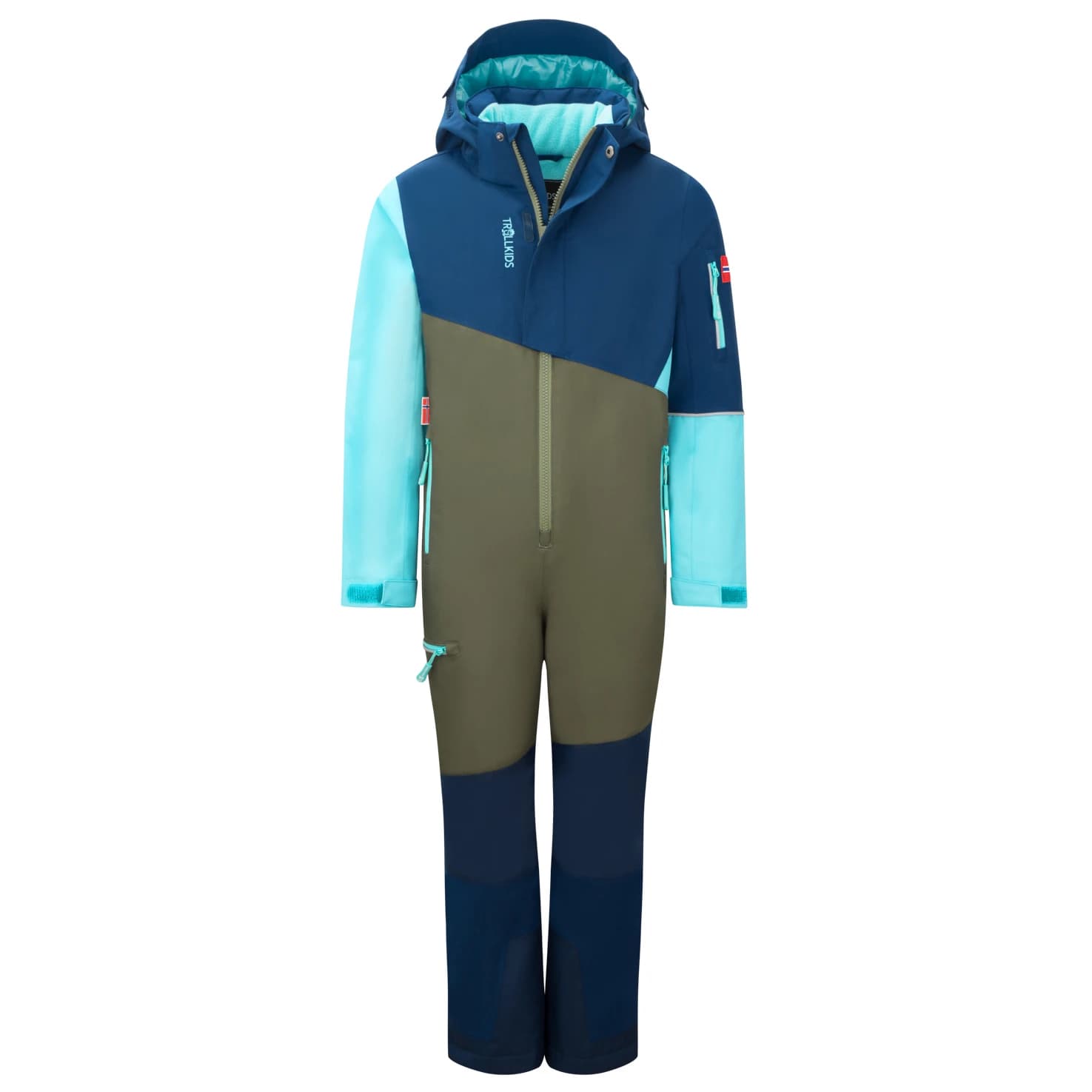 Детска грейка Trollkids Kid's Hallingdal Snowsuit Overall - Pine Green / Mystic Blue / Arctic Blue