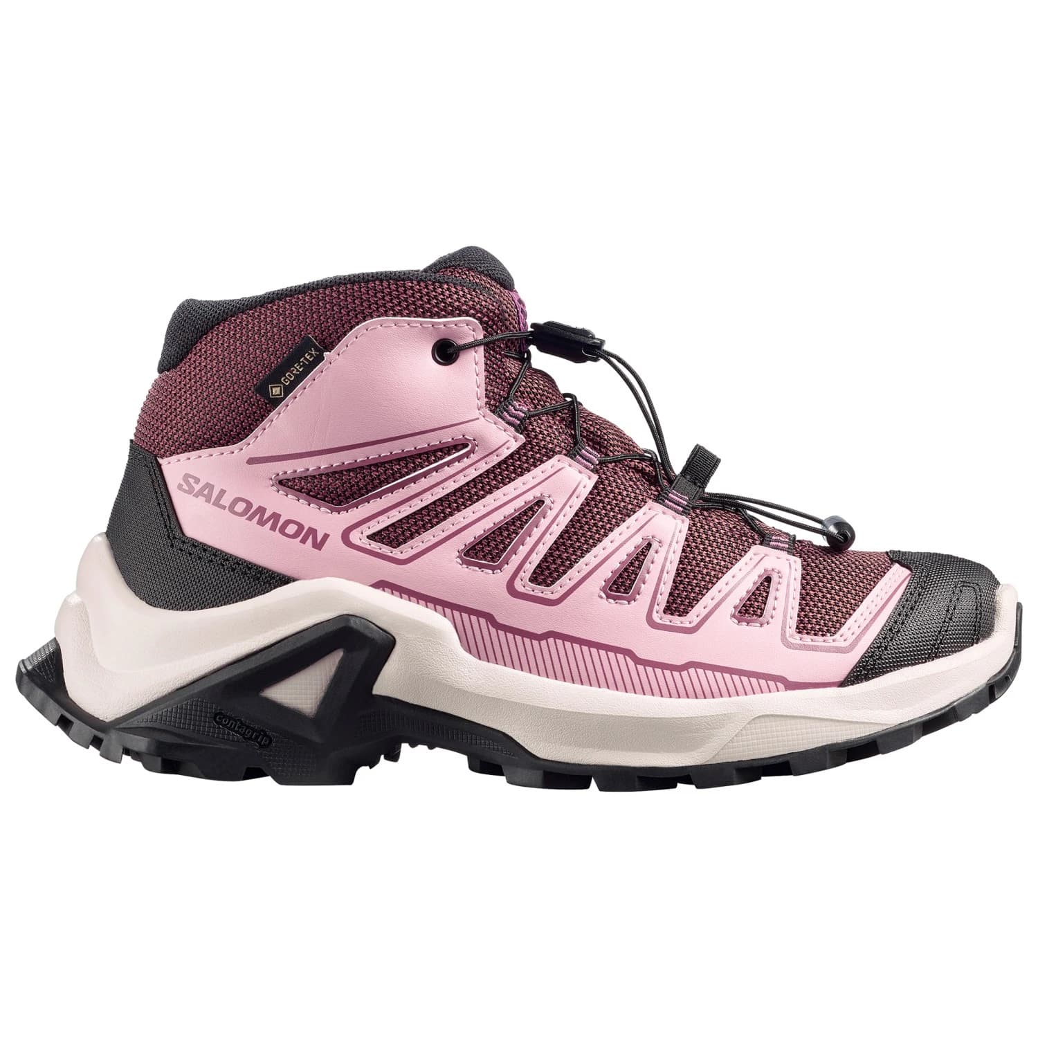 Детски туристически обувки Salomon Kid's X Ultra Mid GORE-TEX Walking boots - Huckleberry / Dawn Pink / Concord Grape