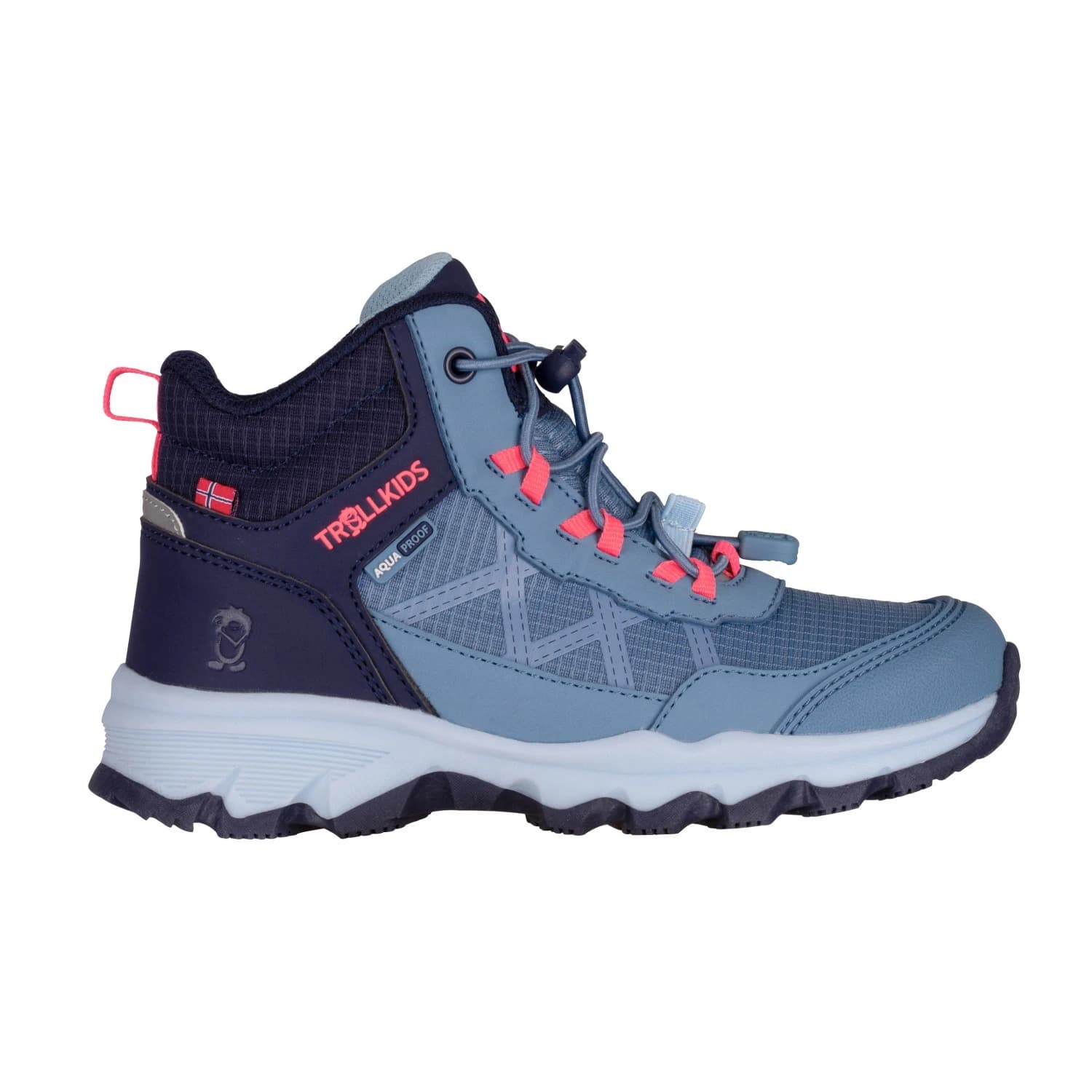 Детски туристически обувки Trollkids Kid's Trolltunga Hiker Mid XT Walking boots - Shadow Blue / Navy / Sky Blue / Pink Salmon