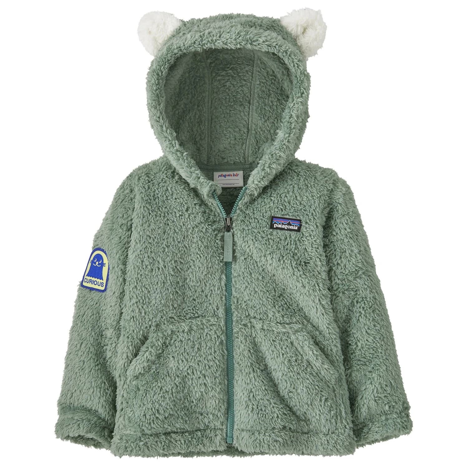 Детско поларено яке Patagonia Kid's Furry Friends Hoody Fleece jacket - Curious Seal Patch: Cover Green