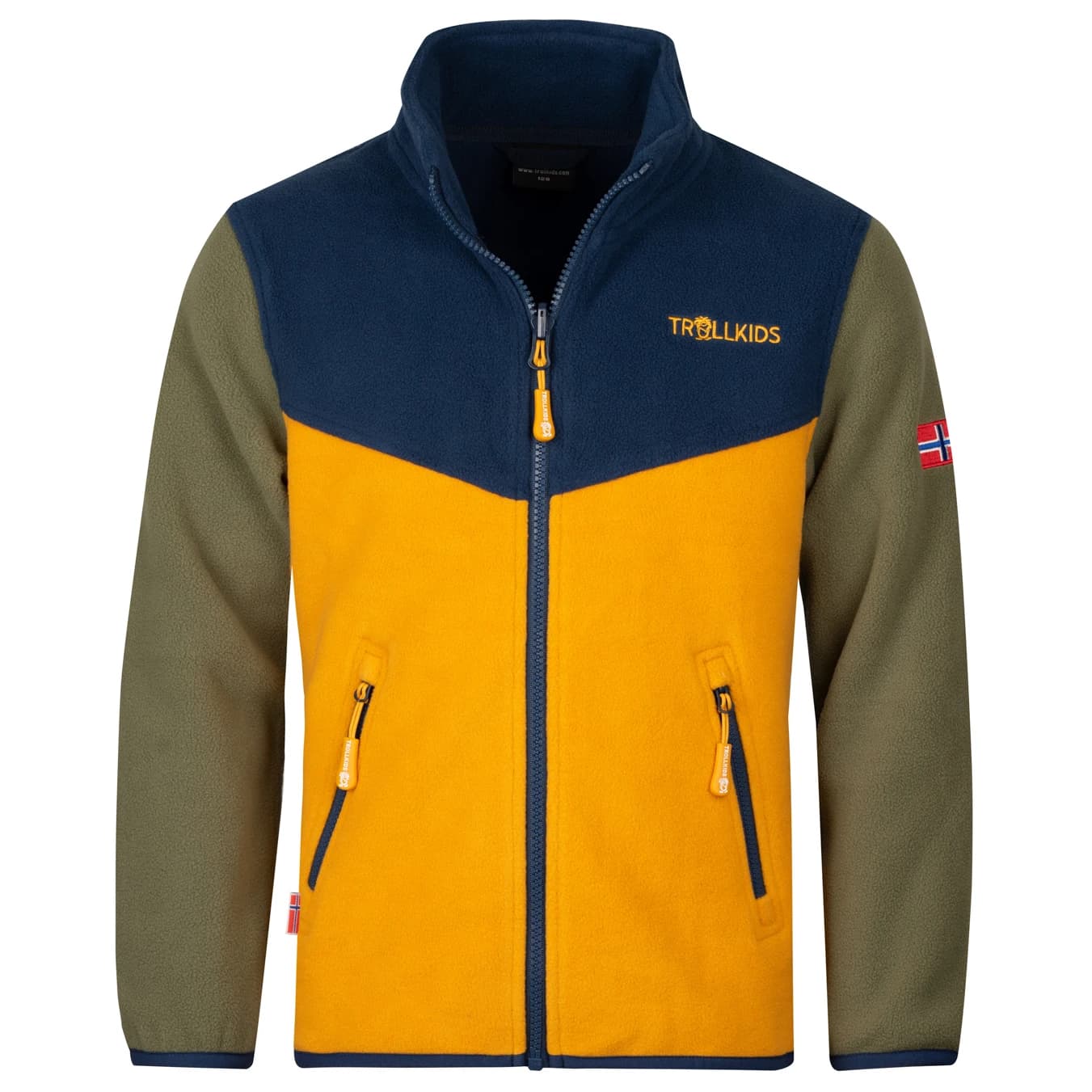 Детско поларено яке Trollkids Kids Oppdal Jacket XT Fleece jacket - Moss / Golden Yellow / Mystic Blue