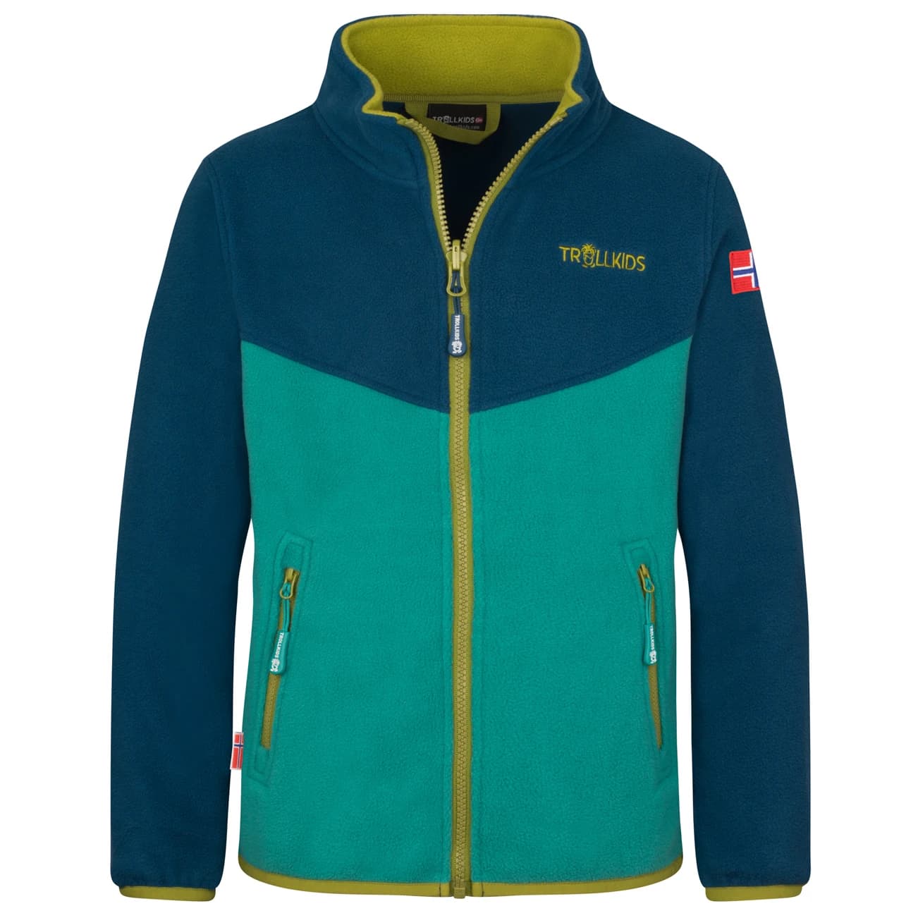Детско поларено яке Trollkids Kids Oppdal Jacket XT Fleece jacket - Madeira Blue / Sea Green / Pear Green